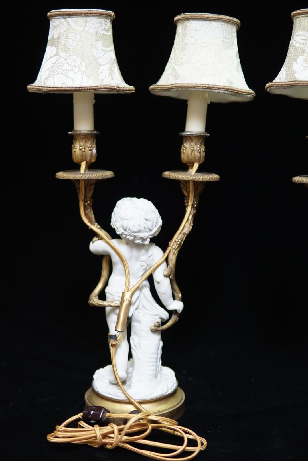 19th Century Pair of French White Porcelain and Ormolu Lamps, 19 Century For Sale