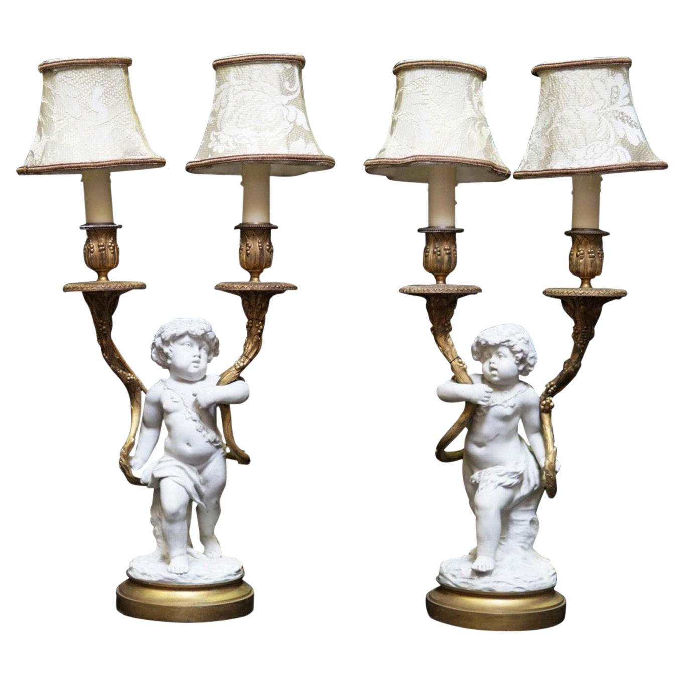 Pair of French White Porcelain and Ormolu Lamps, 19 Century