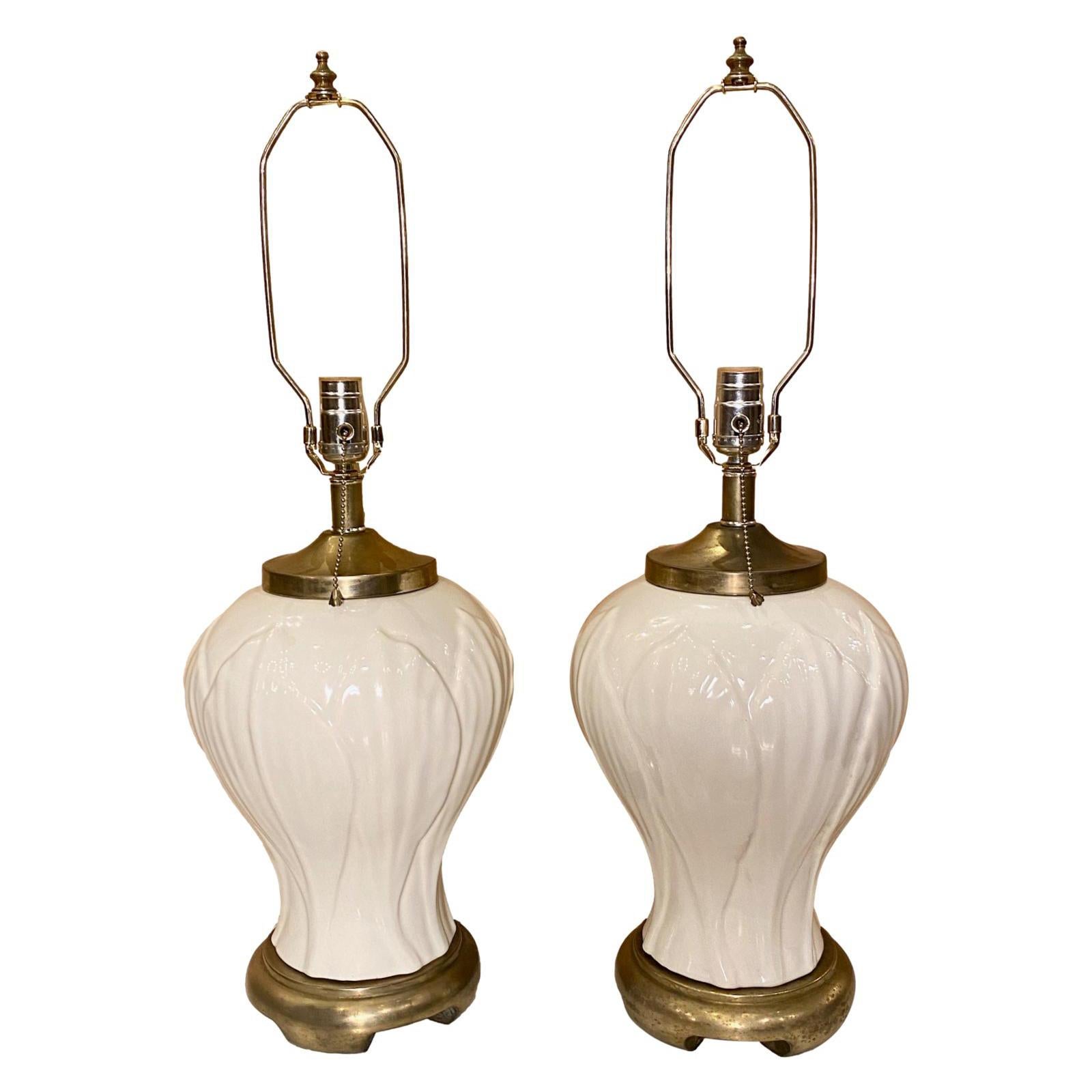 Pair of French White Porcelain Lamps For Sale