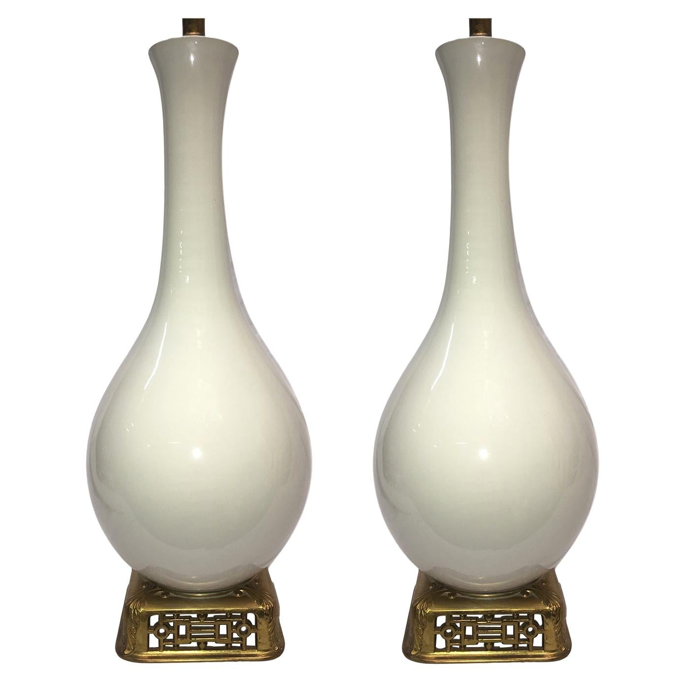 Pair of French White Porcelain Table Lamps
