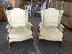 Pair of French White Velvet Chenille Bergères
