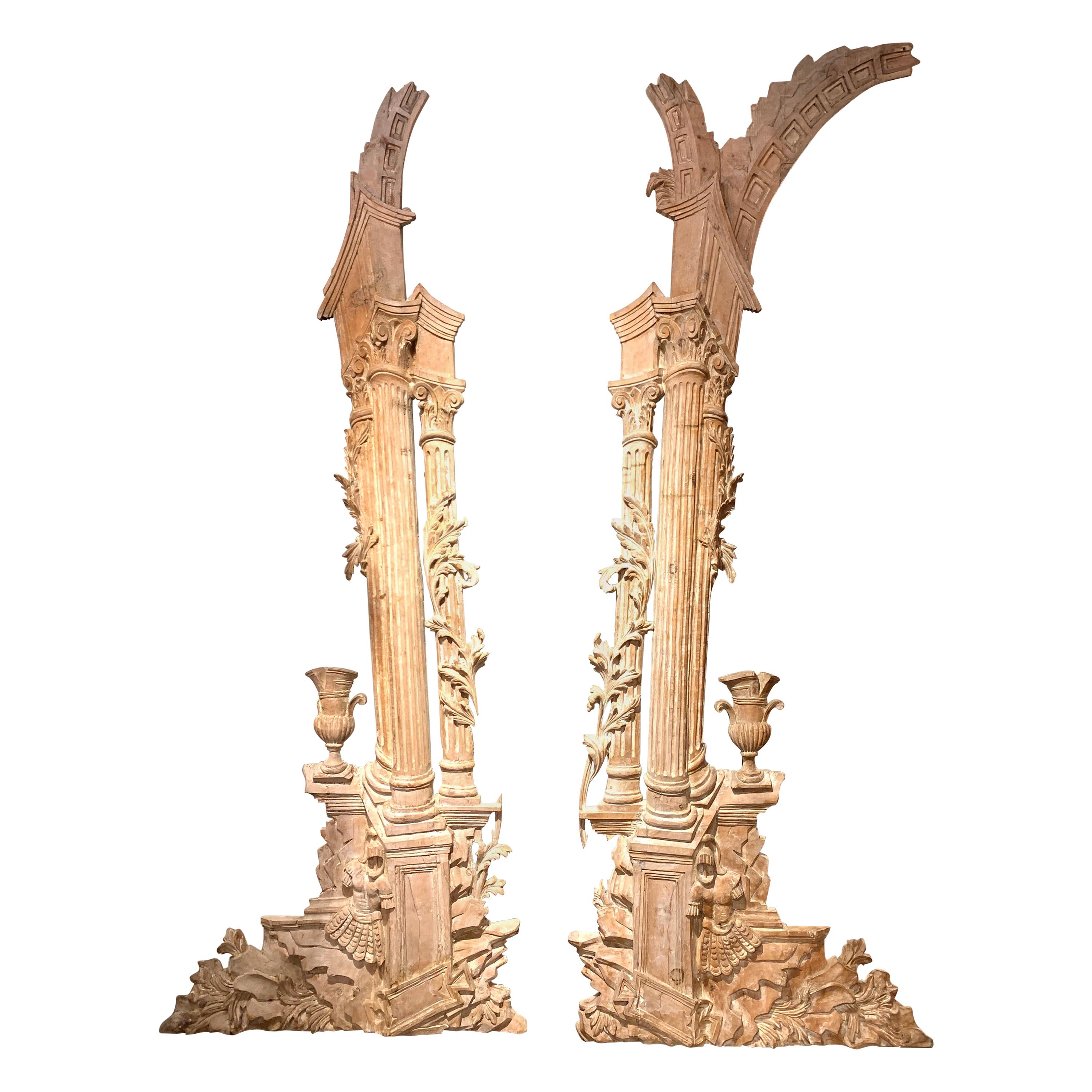 Pair of  French White-Washed Pine Decorative Elements