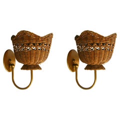 Pair of French Wicker and Brass Sconces