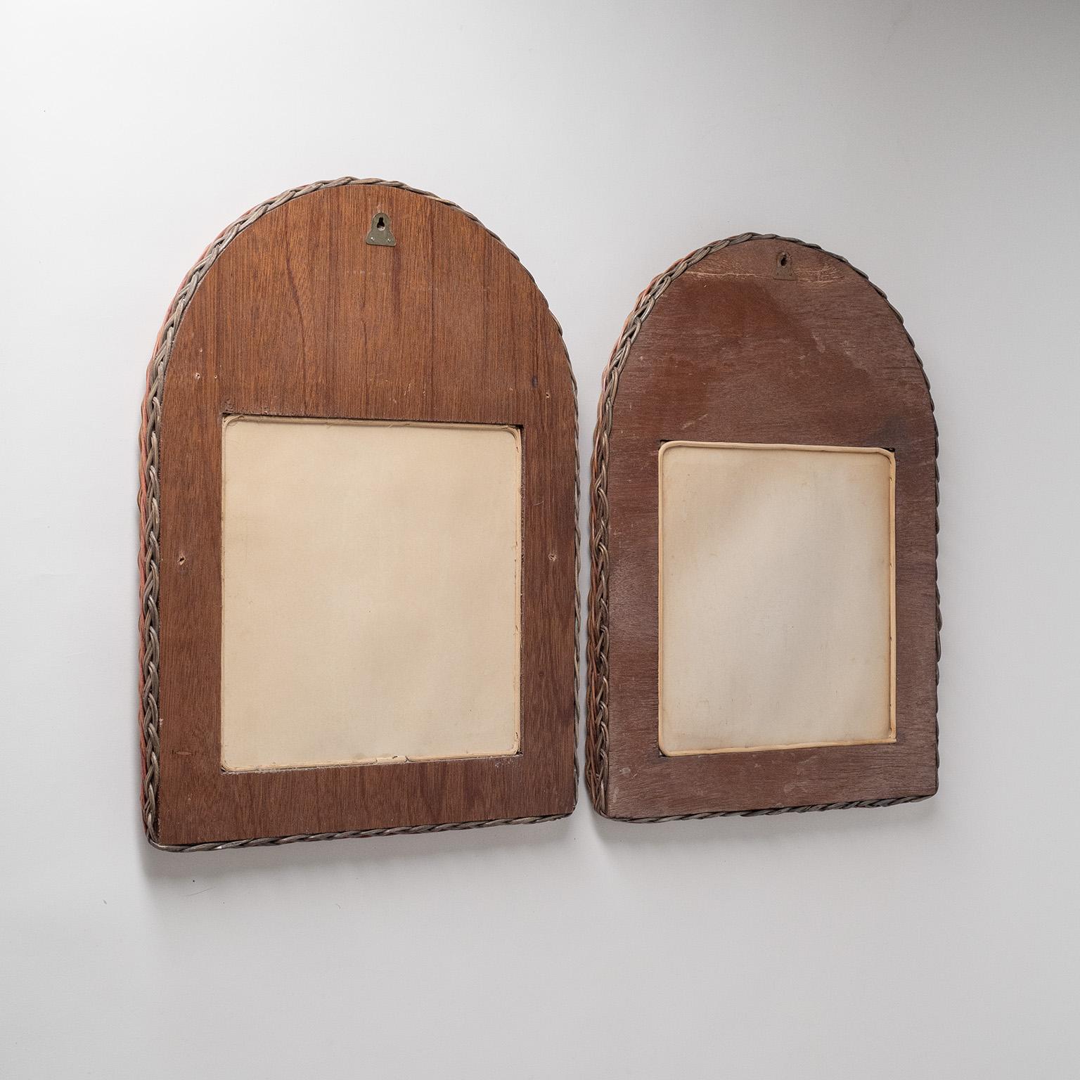 Late 20th Century Pair of French Wicker Mirrors, circa 1970 For Sale