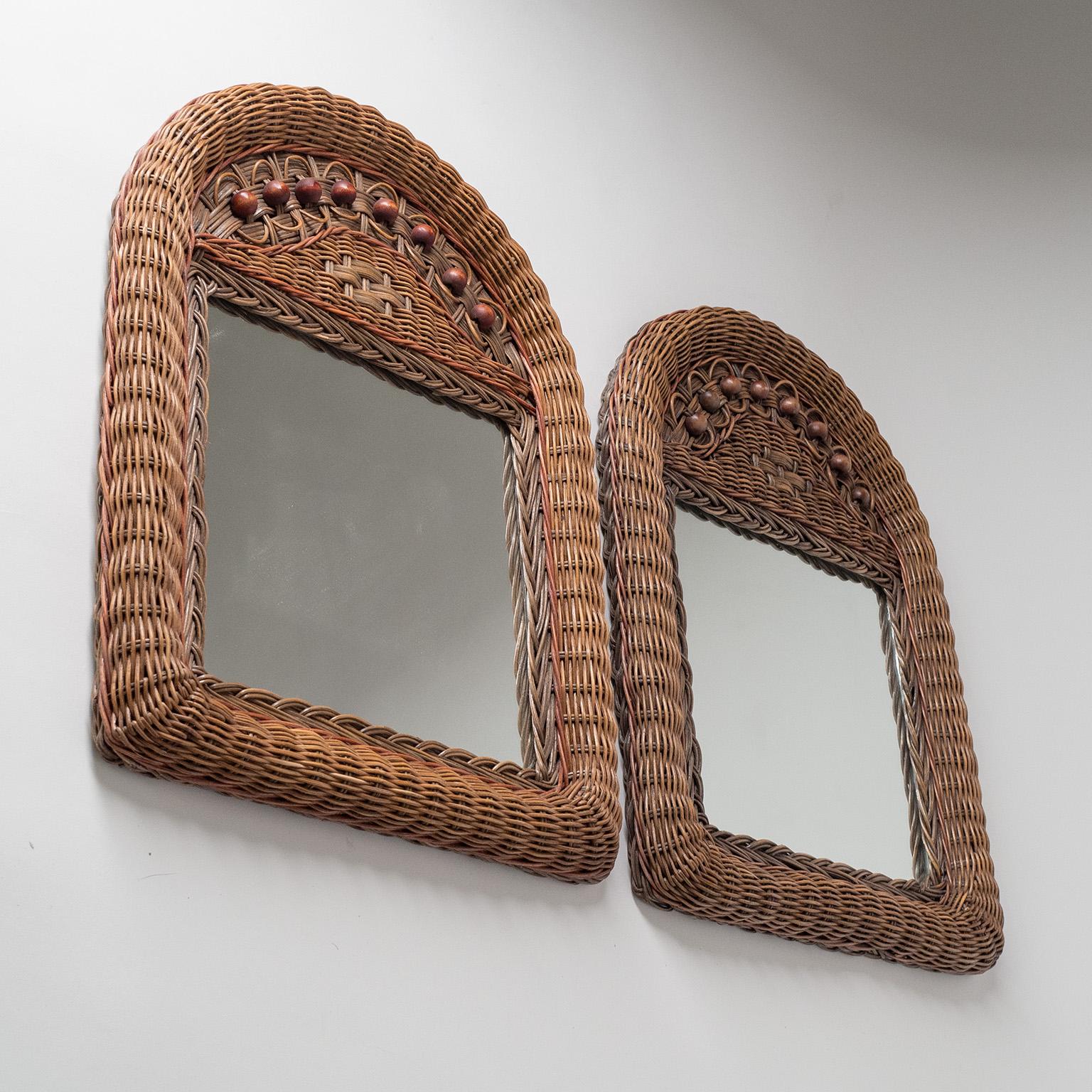Pair of French Wicker Mirrors, circa 1970 For Sale 2