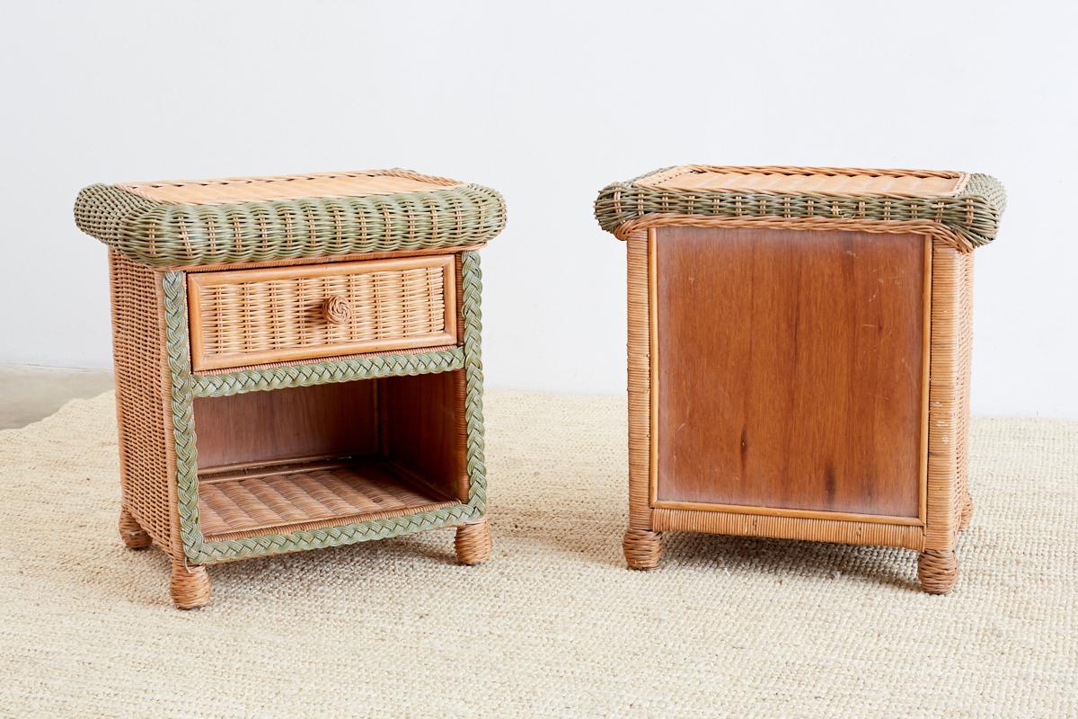 Pair of French Wicker Nightstands Attributed to Grange 4