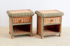 Pair of French Wicker Nightstands Attributed to Grange