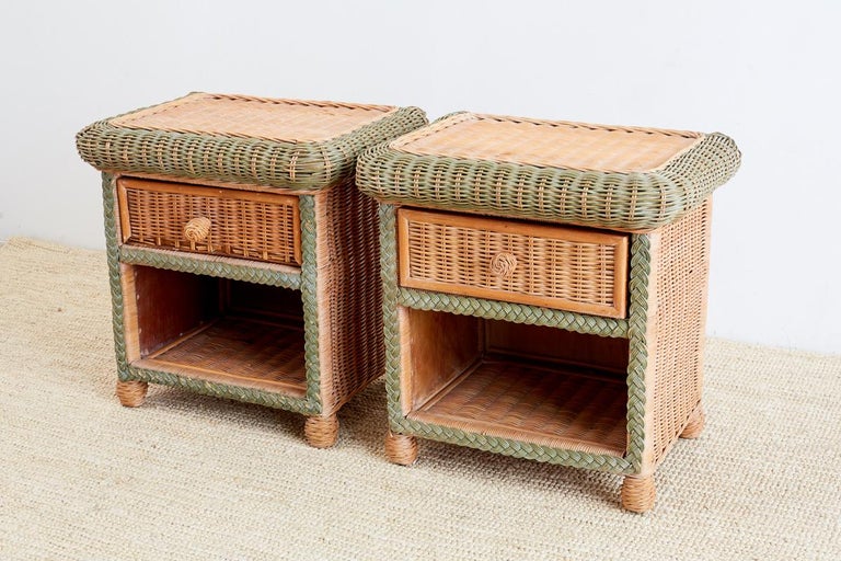 Pair of French Wicker Nightstands Attributed to Grange at 1stDibs
