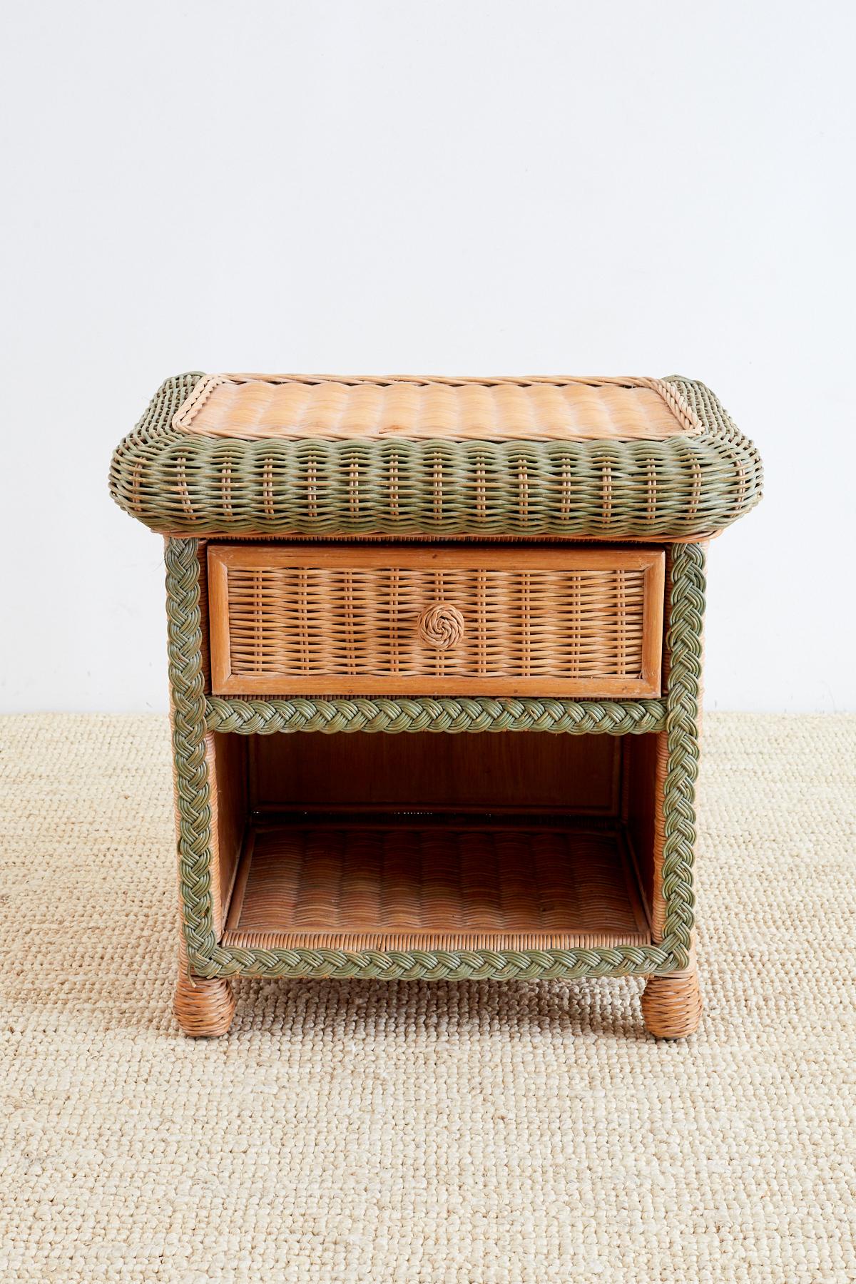 Art Deco Pair of French Wicker Nightstands Attributed to Grange