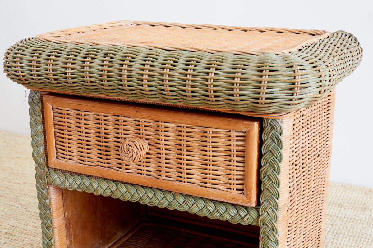 Hand-Crafted Pair of French Wicker Nightstands Attributed to Grange