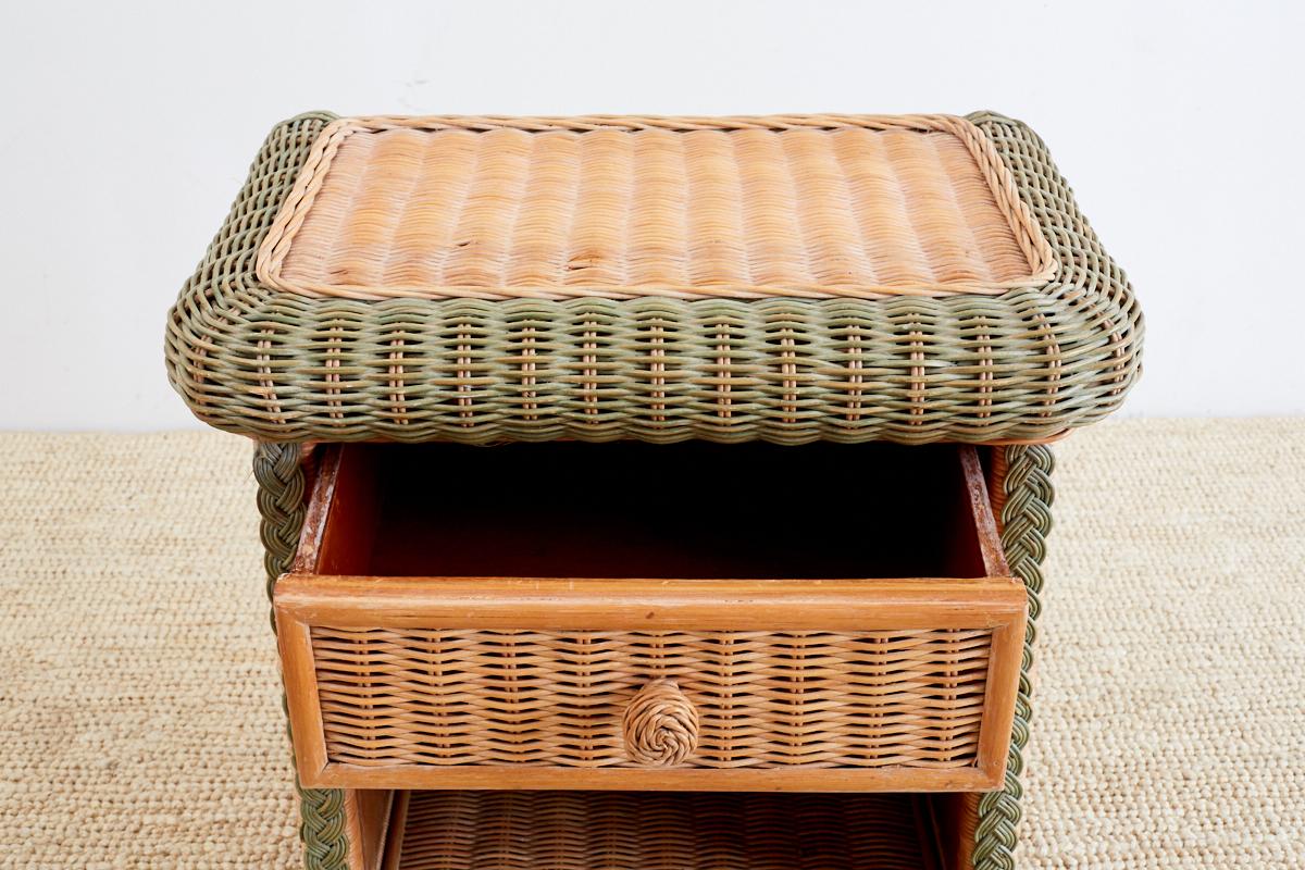 20th Century Pair of French Wicker Nightstands Attributed to Grange