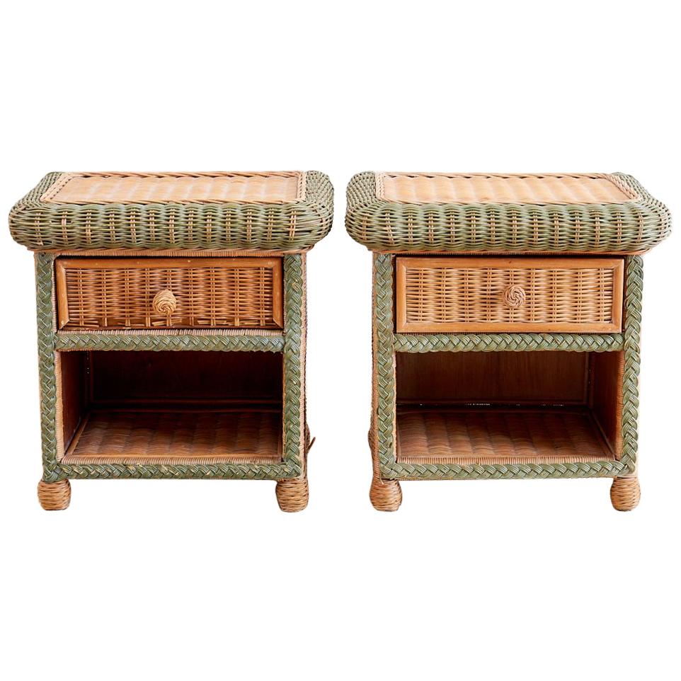 Pair of French Wicker Nightstands Attributed to Grange