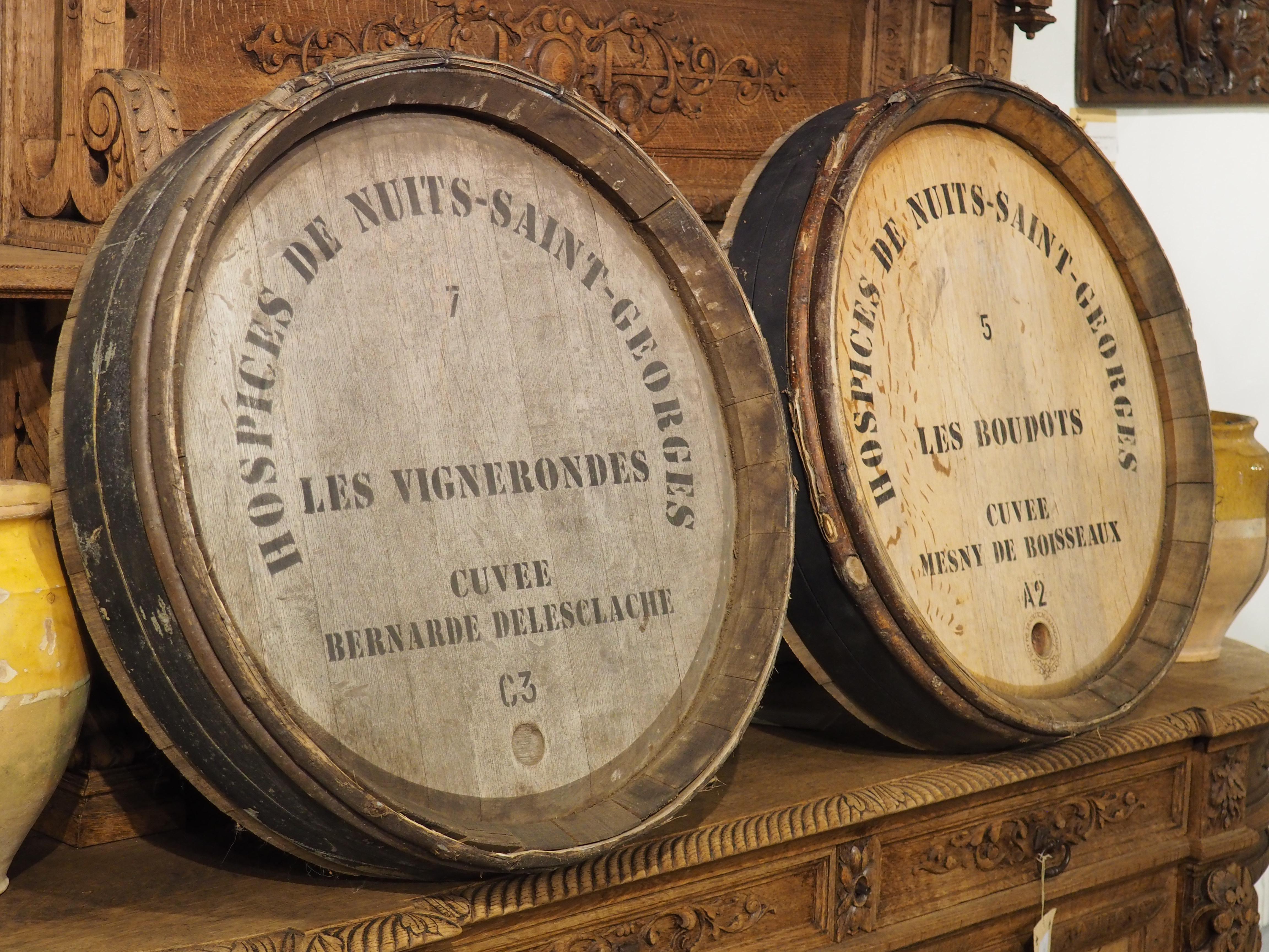 Pair of French Wine Barrel Facades, “Hospices de Nuits-Saint-Georges”, 1900s In Good Condition For Sale In Dallas, TX