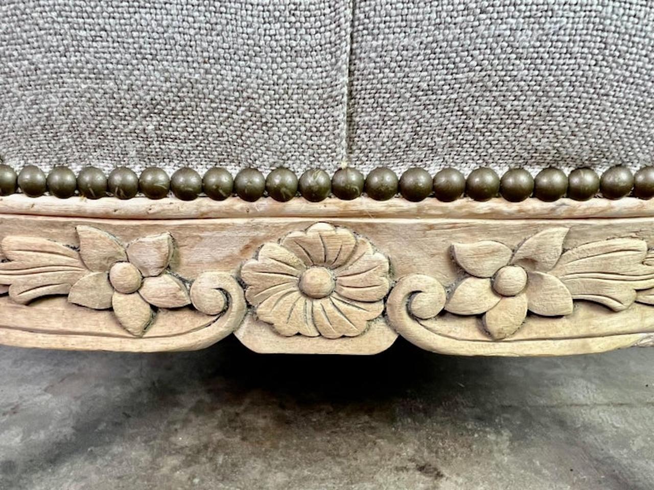 Pair of French Wingback Armchairs w/ Ottomans For Sale 7
