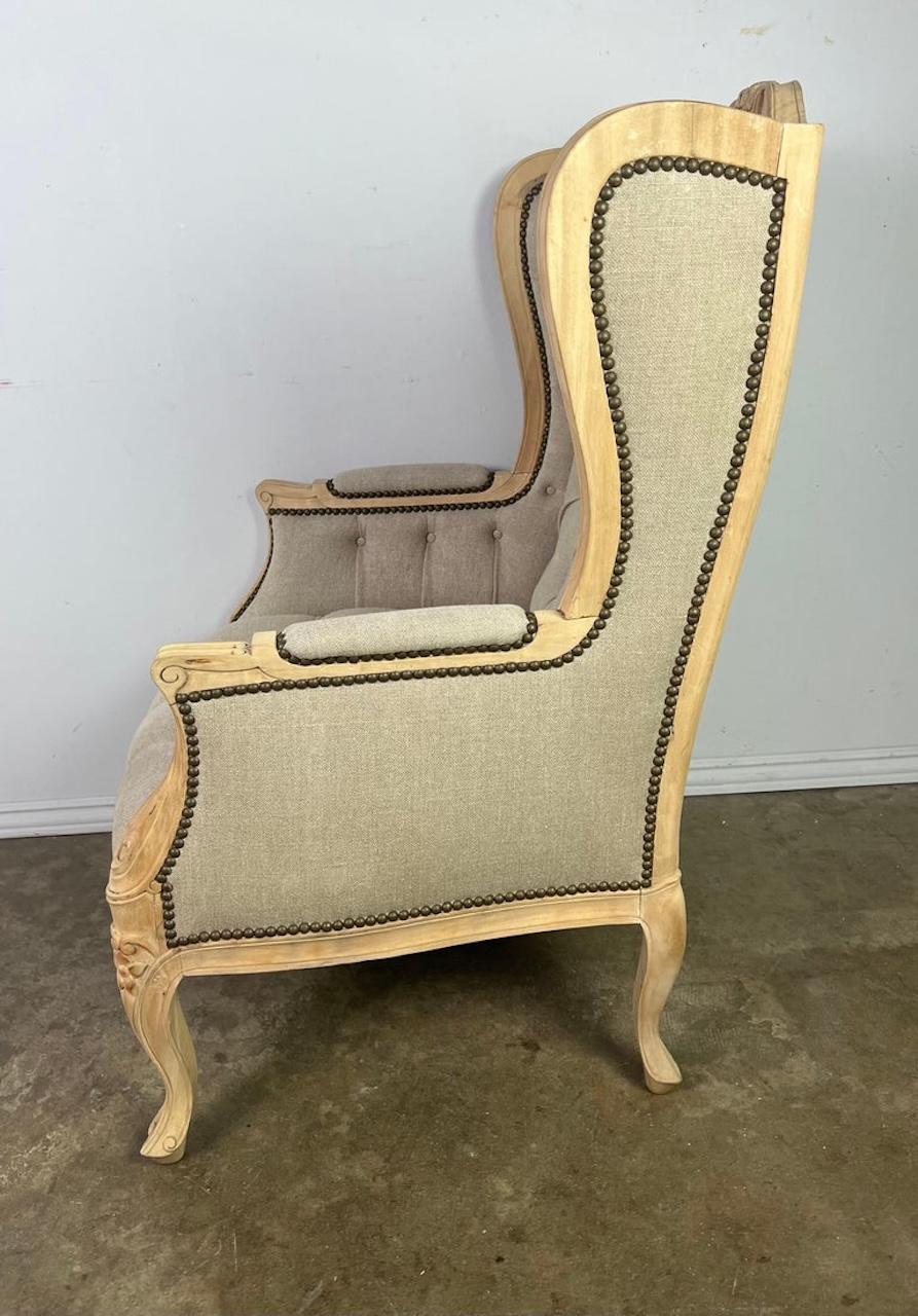 Mid-20th Century Pair of French Wingback Armchairs w/ Ottomans For Sale