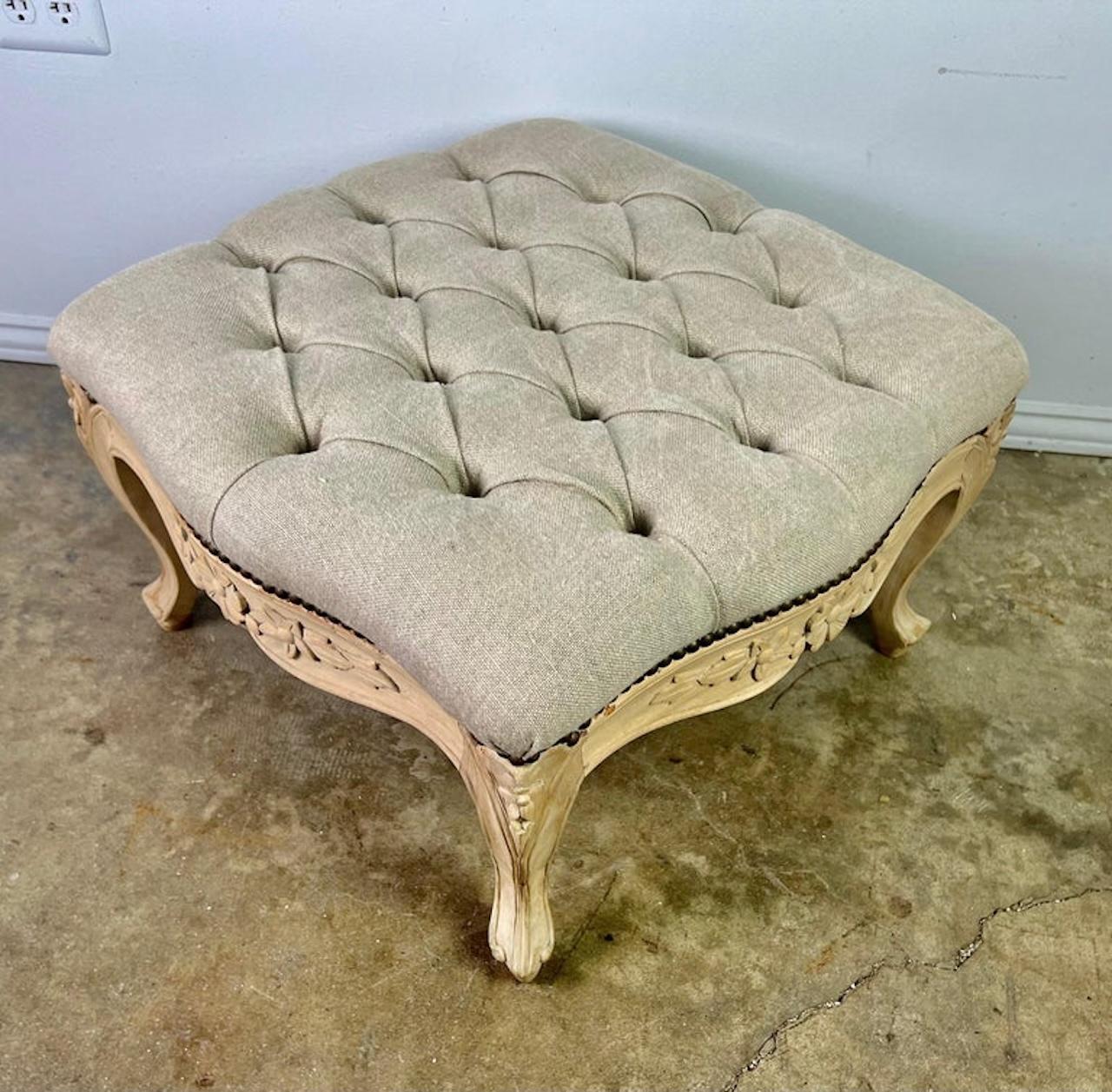 Pair of French Wingback Armchairs w/ Ottomans For Sale 1