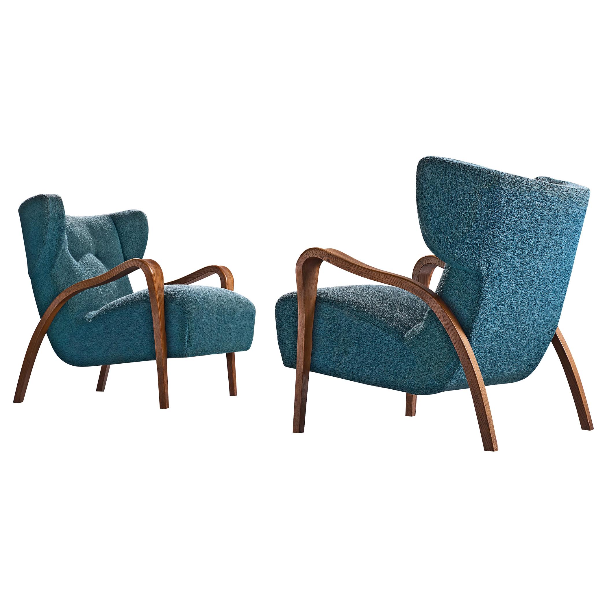 Pair of French Wingback Chairs in Blue Fabric