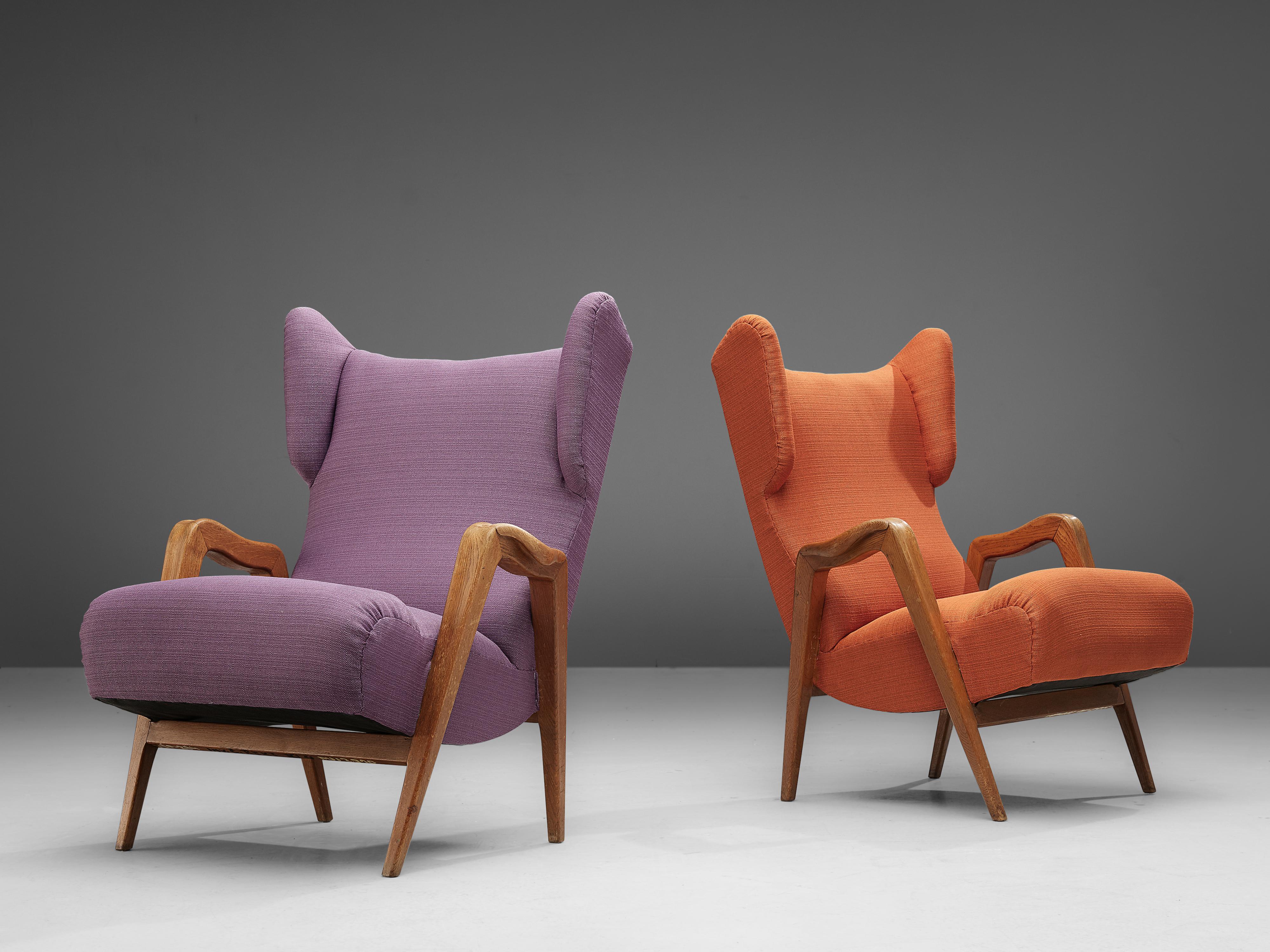 Czech Pair of Wingback Lounge Chairs with Oak Frame