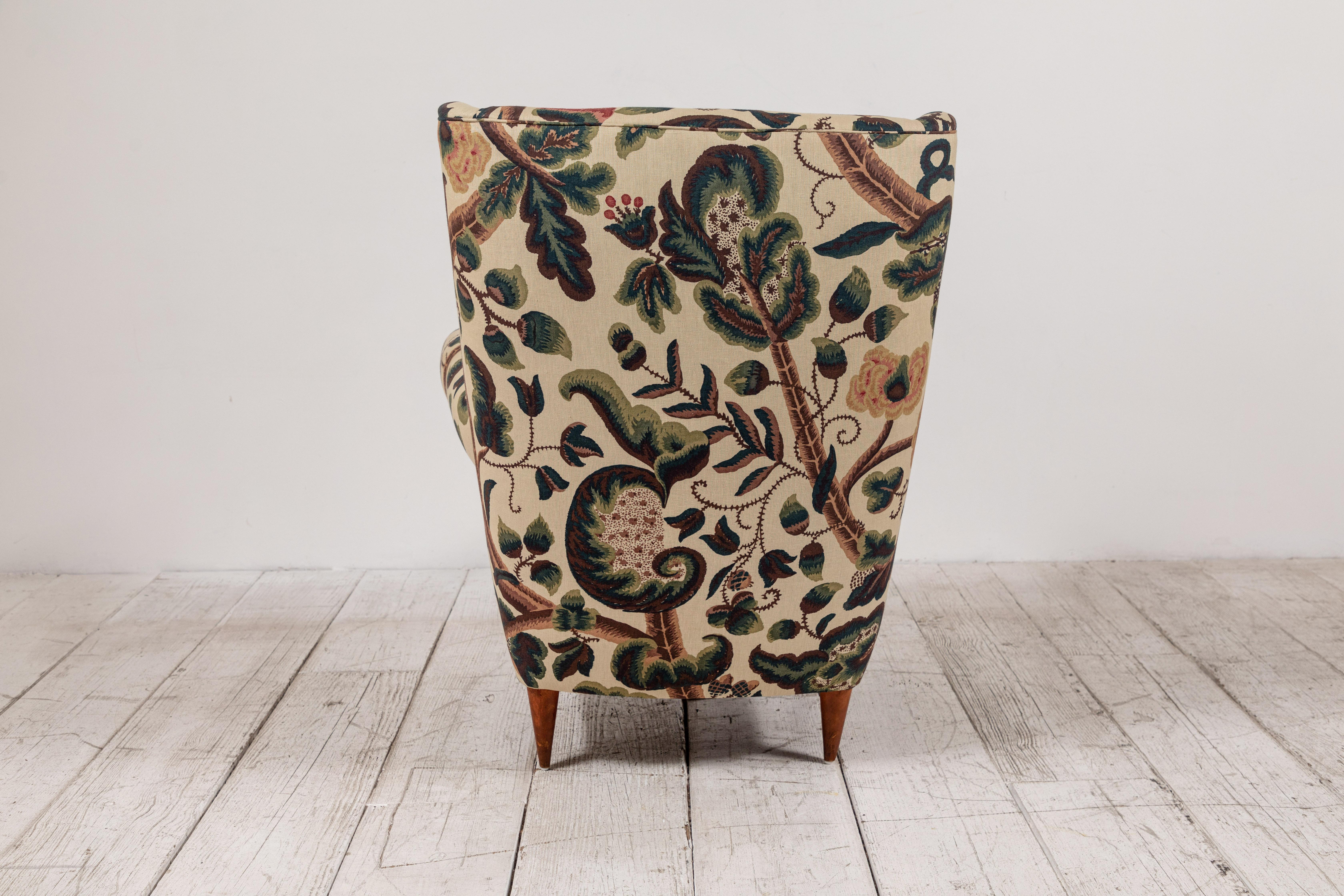 Pair of French Wingback Chairs upholstered in Floral Fabric 2