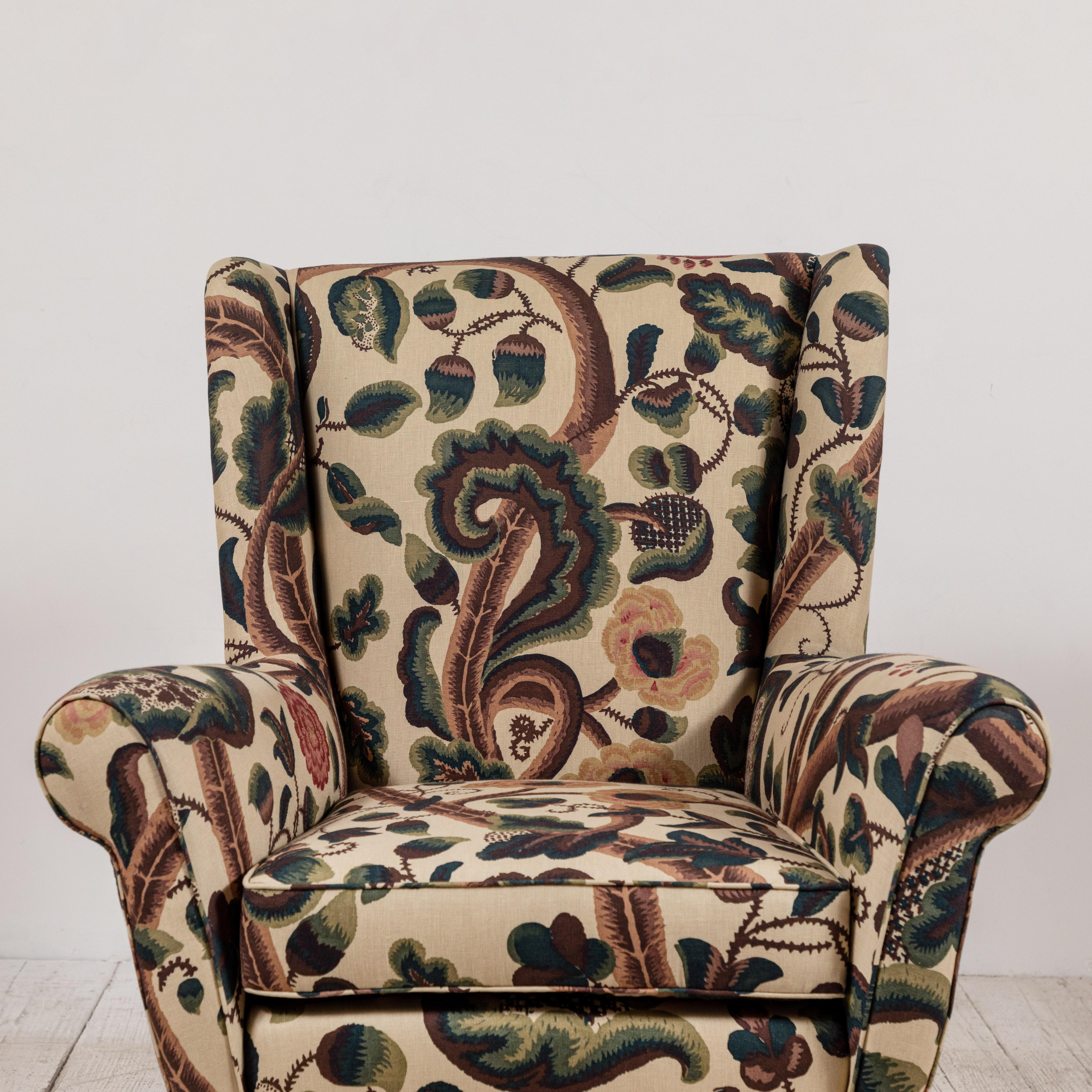 Pair of French Wingback Chairs upholstered in Floral Fabric 3