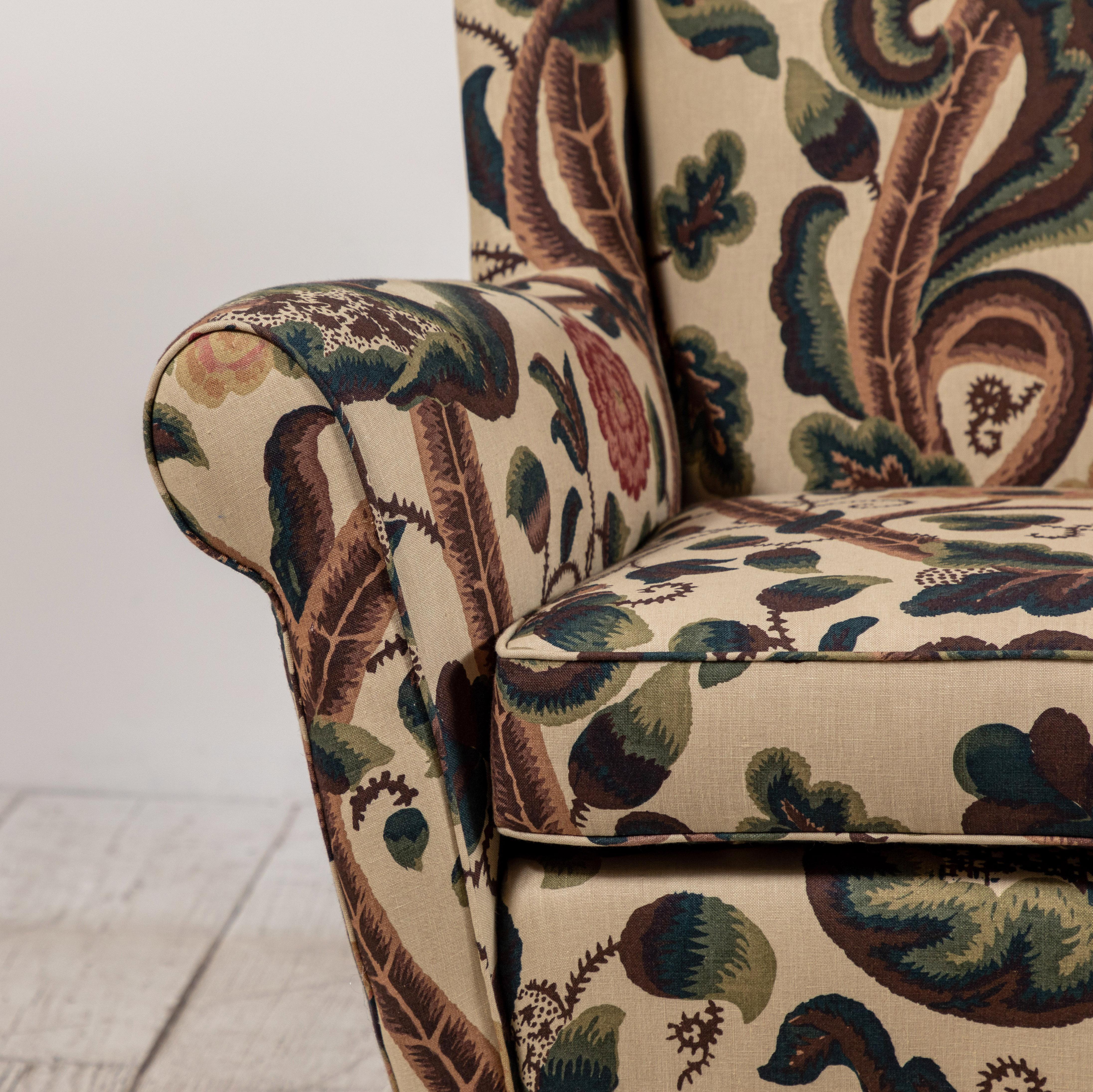 Pair of French Wingback Chairs upholstered in Floral Fabric 4