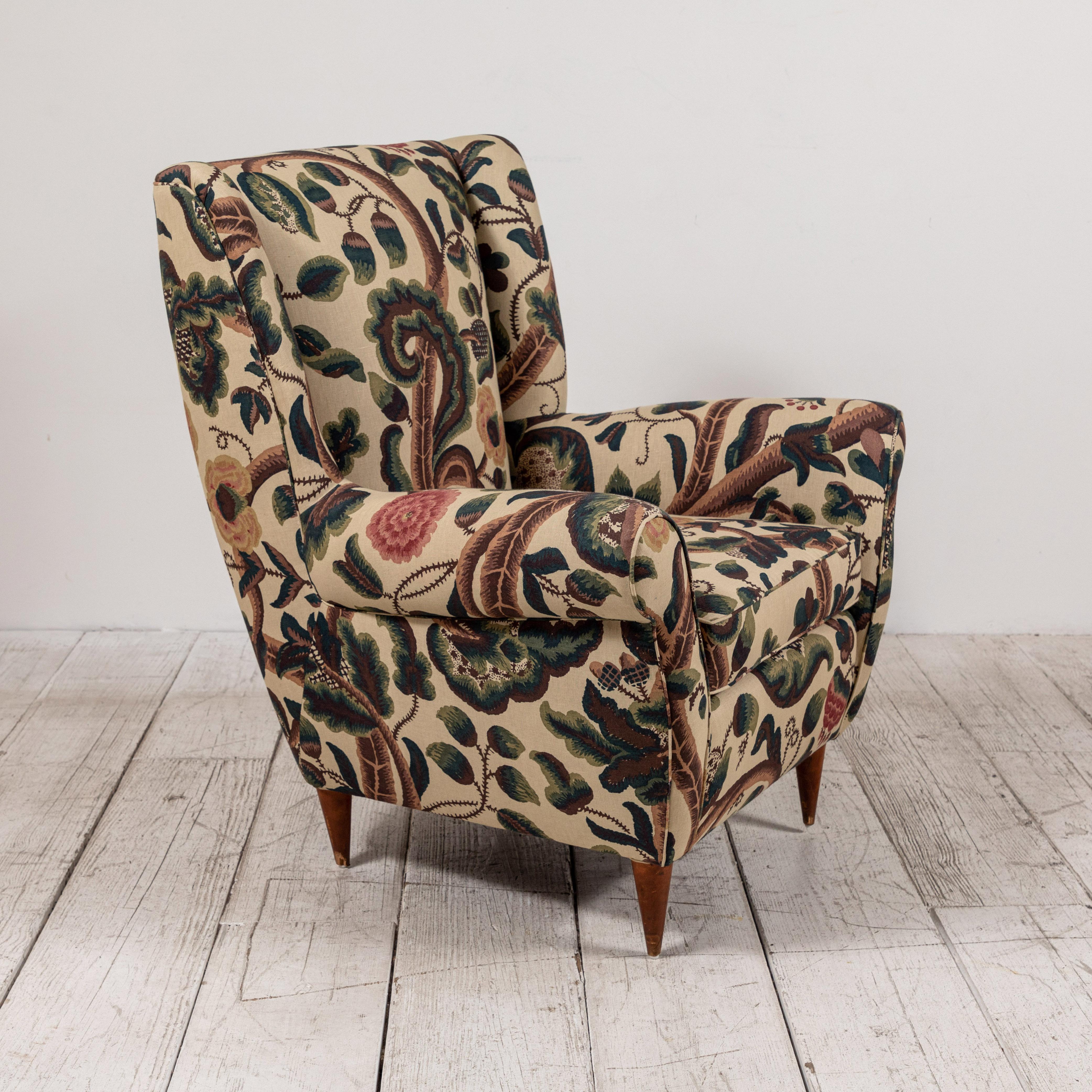Linen Pair of French Wingback Chairs upholstered in Floral Fabric