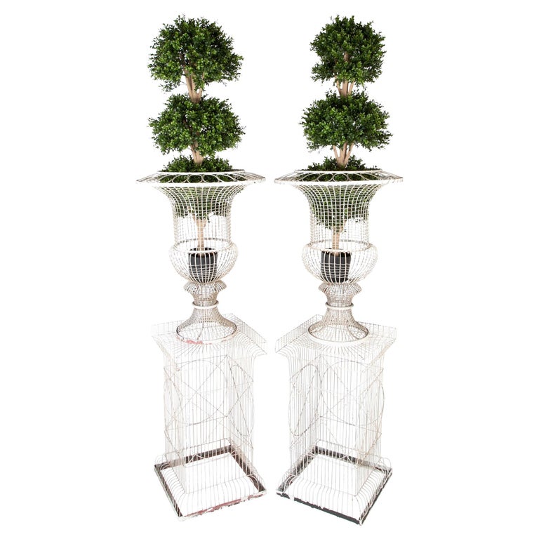 Fabulous Pair of French Urn Form Wire Planters Fabulous Pair of French Urn Form Wire Planters