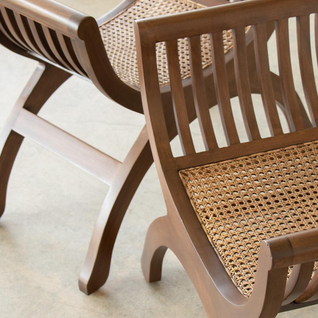 Pair of French Wood and Cane Stools 6