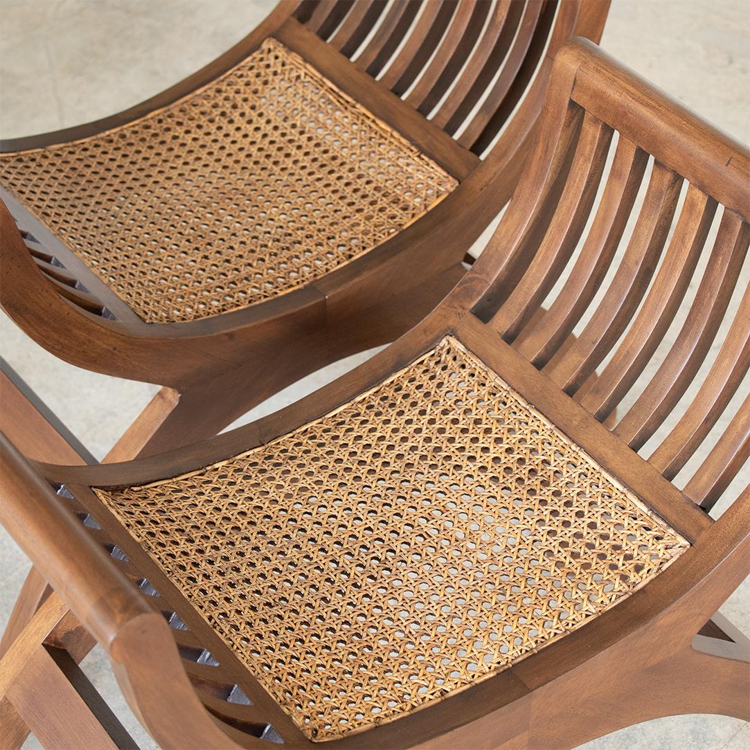 Pair of French Wood and Cane Stools 3