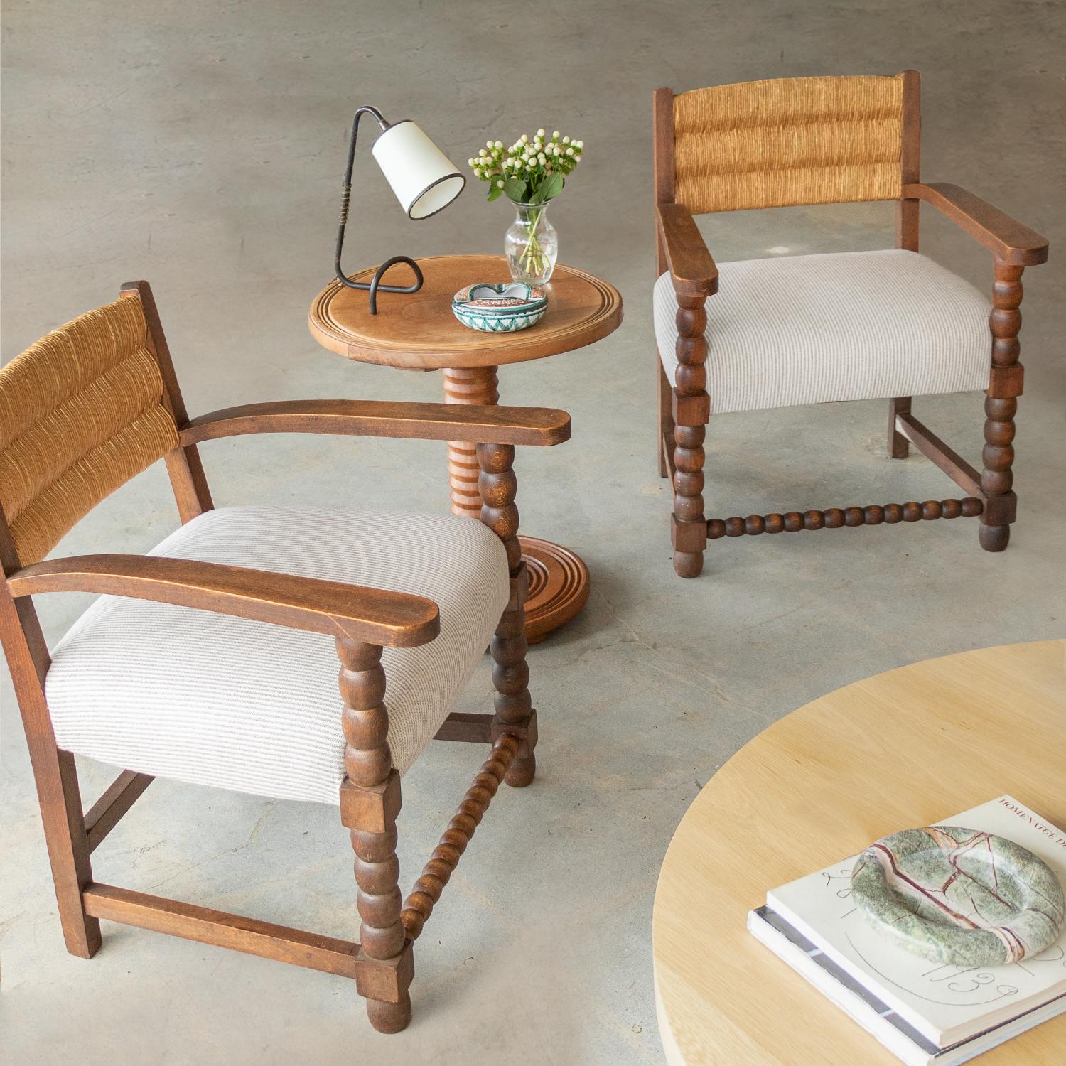 Pair of French Wood And Rush Armchairs 3