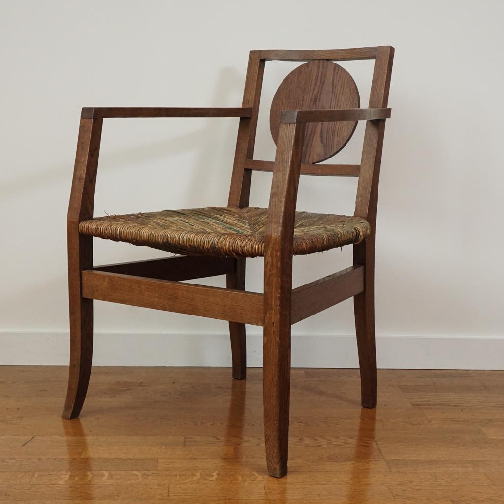 Pair of French Wood and Rush Seat Armchairs For Sale 1