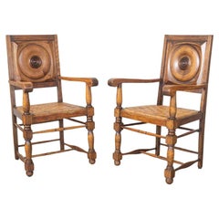 Pair of French Wood and Woven Chairs by Charles Dudouyt