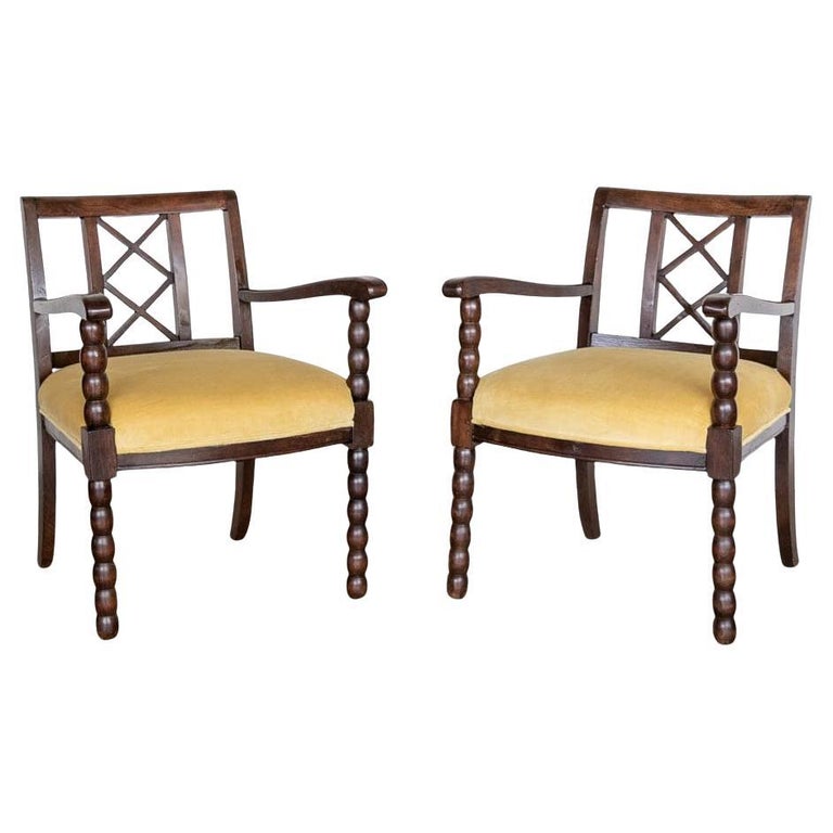 Pair of French Wood Armchairs, 1940s