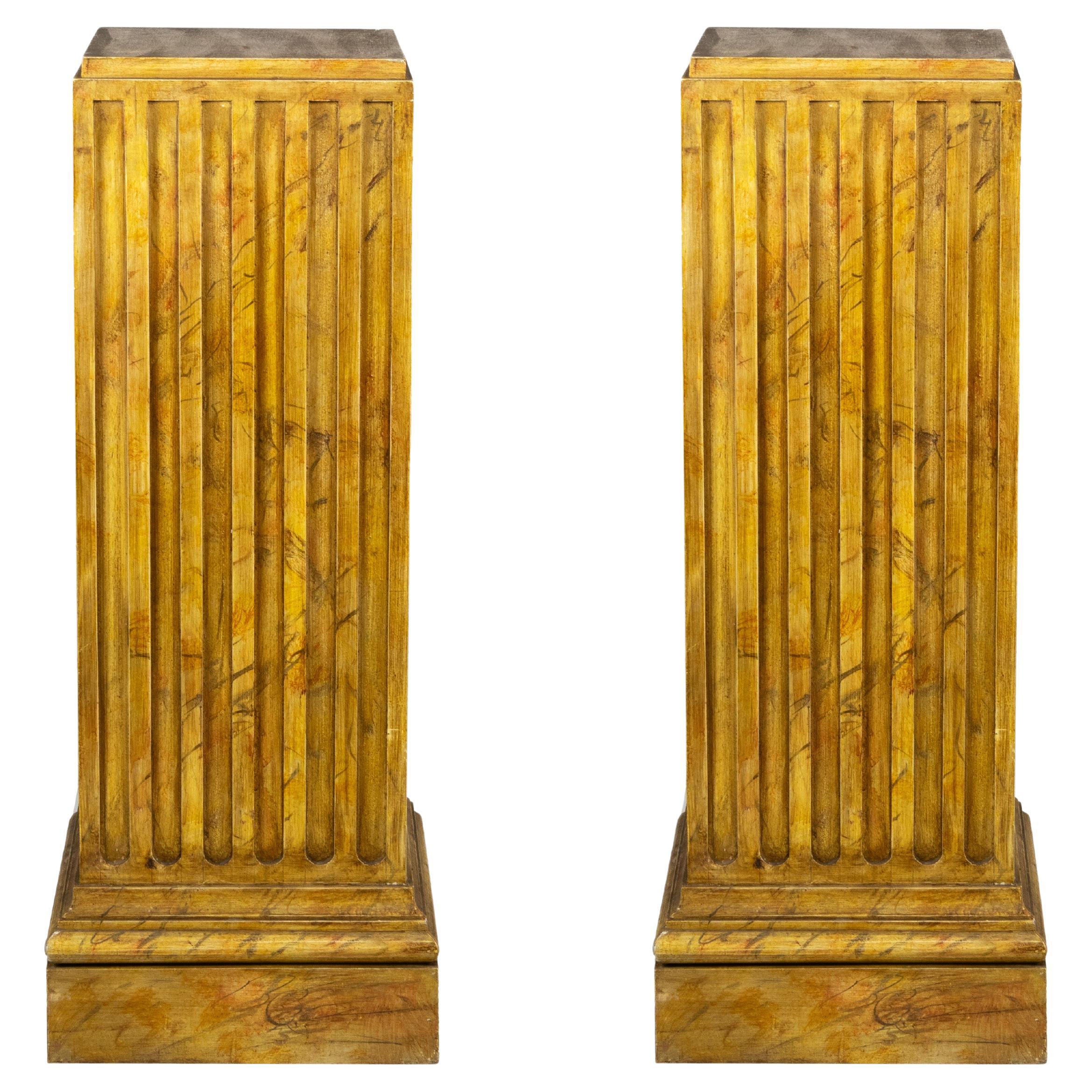 Pair Of French Wood Columns Pedestals, Neoclassical Style, 20th Century