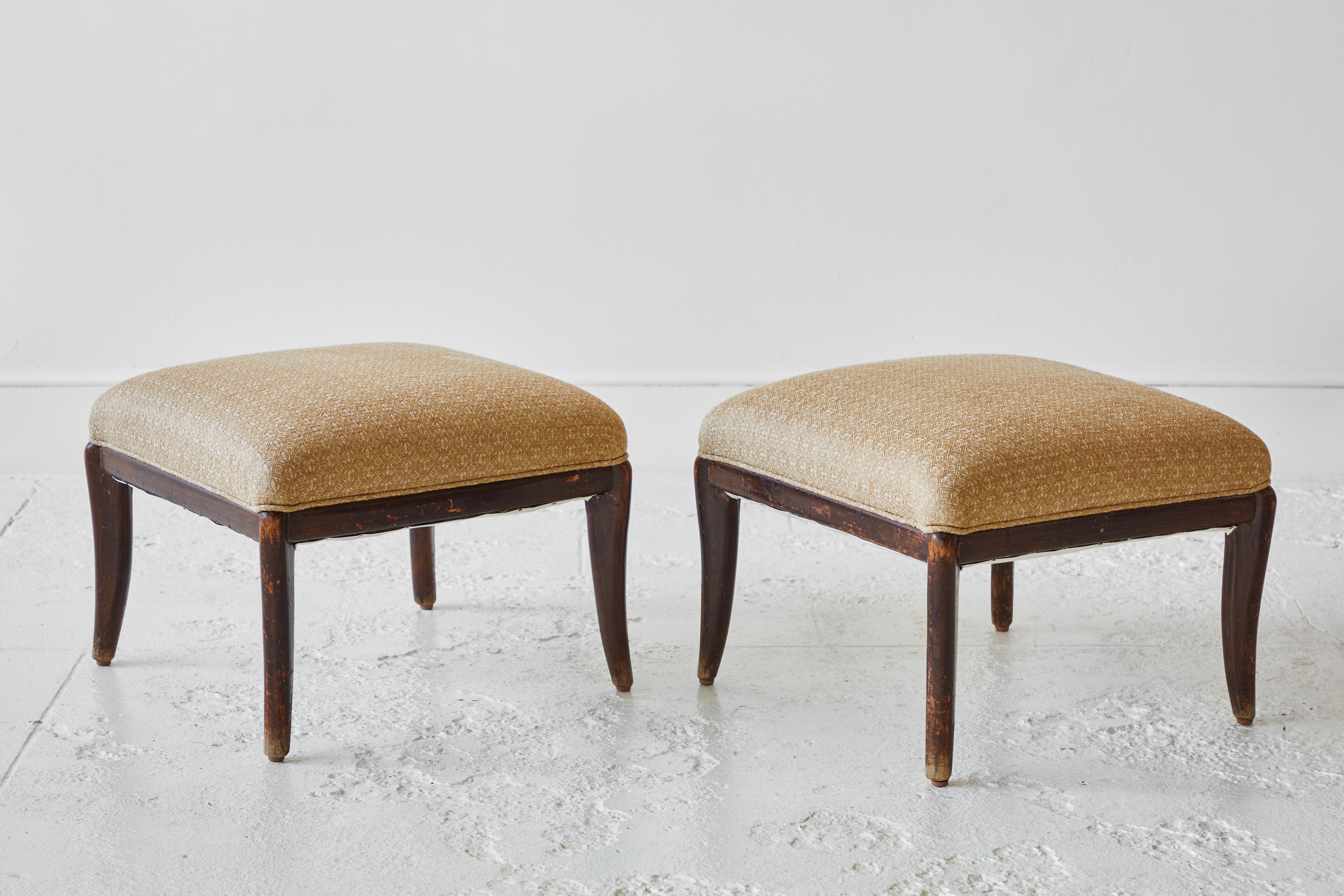 Pair of French Wood Framed Stools In Good Condition In Los Angeles, CA
