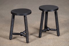 Pair of French Wood Stools or Side Table, Charles Dudouyt