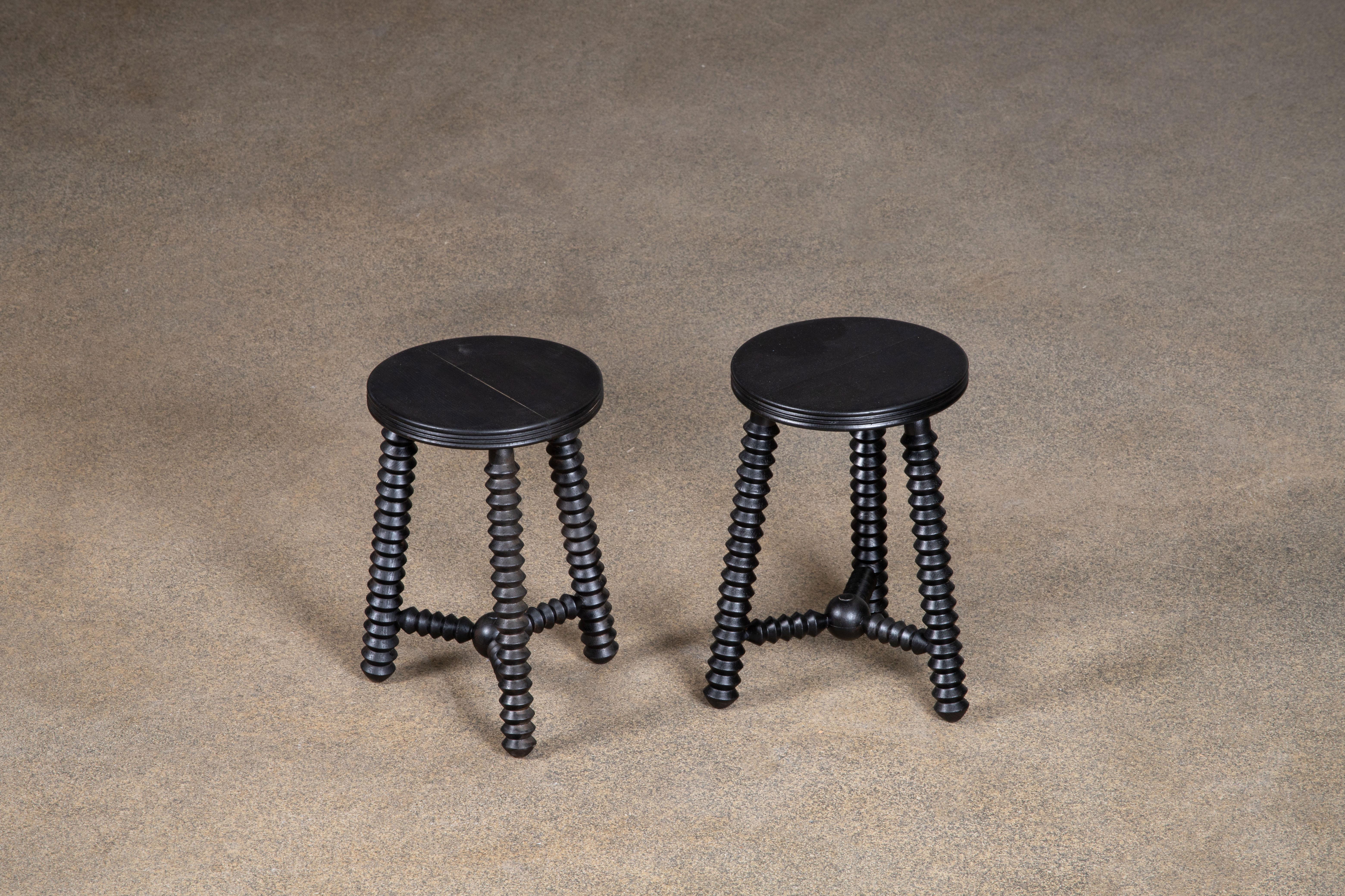 Pair of French Wood Stools or Side Table, Charles Dudouyt In Good Condition In Wiesbaden, DE