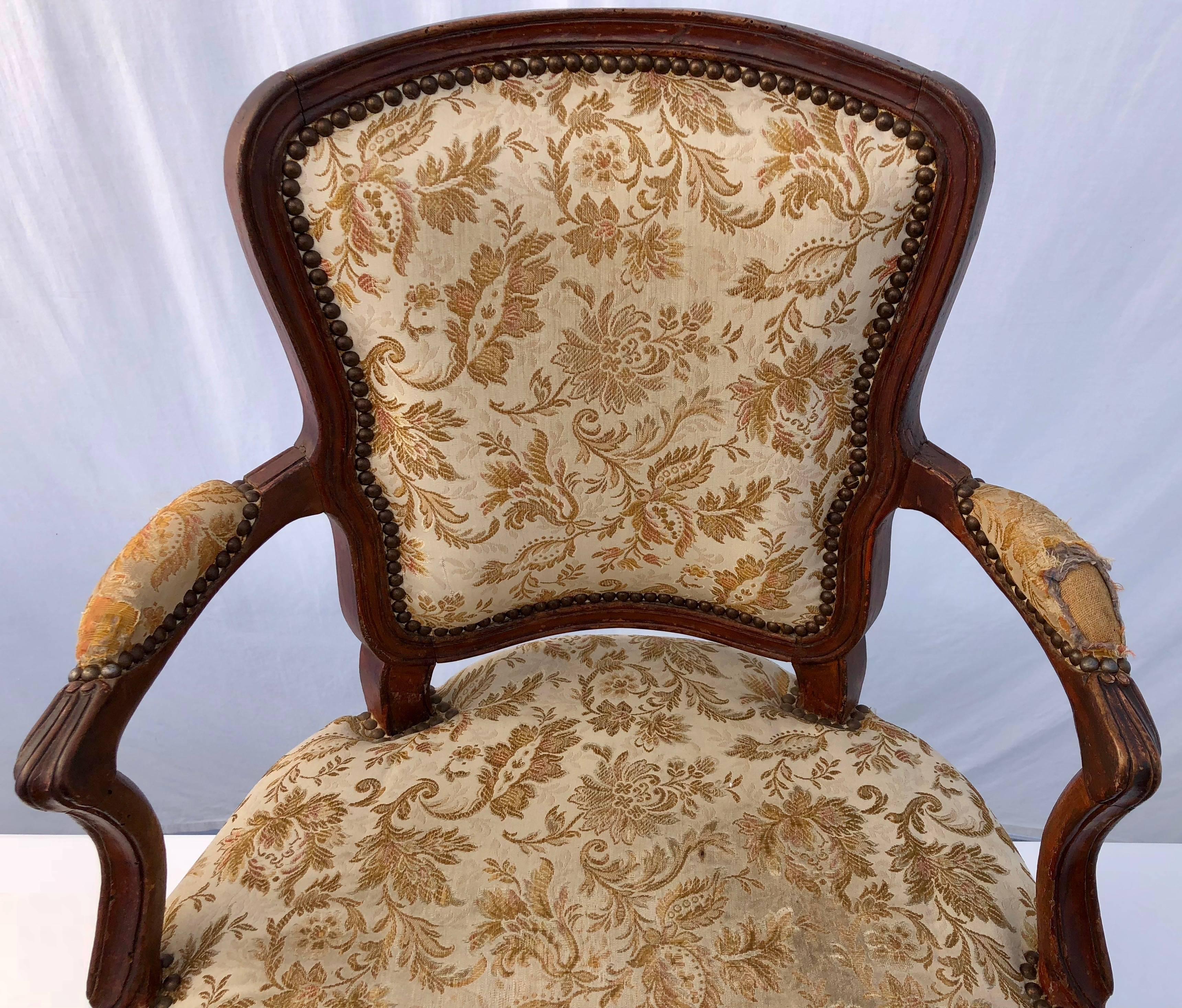 Pair of French Wood, with Upholstery, Regency Style Armchairs, 1800s In Good Condition For Sale In Petaluma, CA