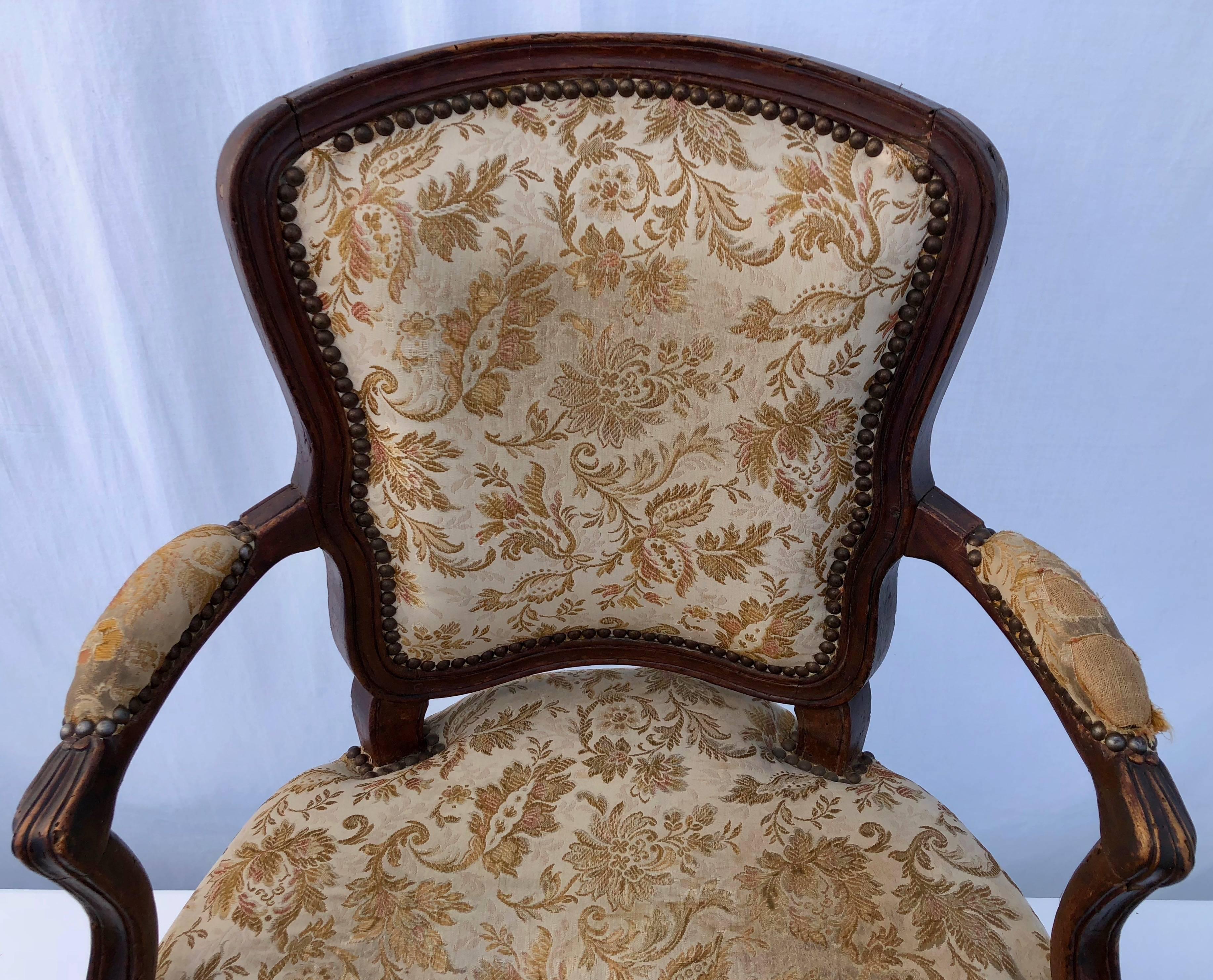 Pair of French Wood, with Upholstery, Regency Style Armchairs, 1800s For Sale 2