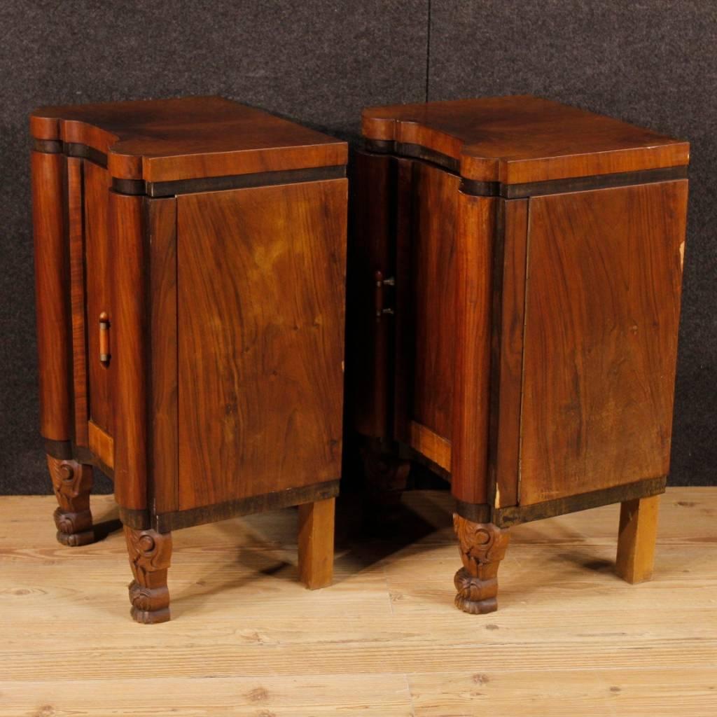  Pair of French Wooden Bedside Tables in Art Deco Style from 20th Century In Good Condition In Vicoforte, Piedmont