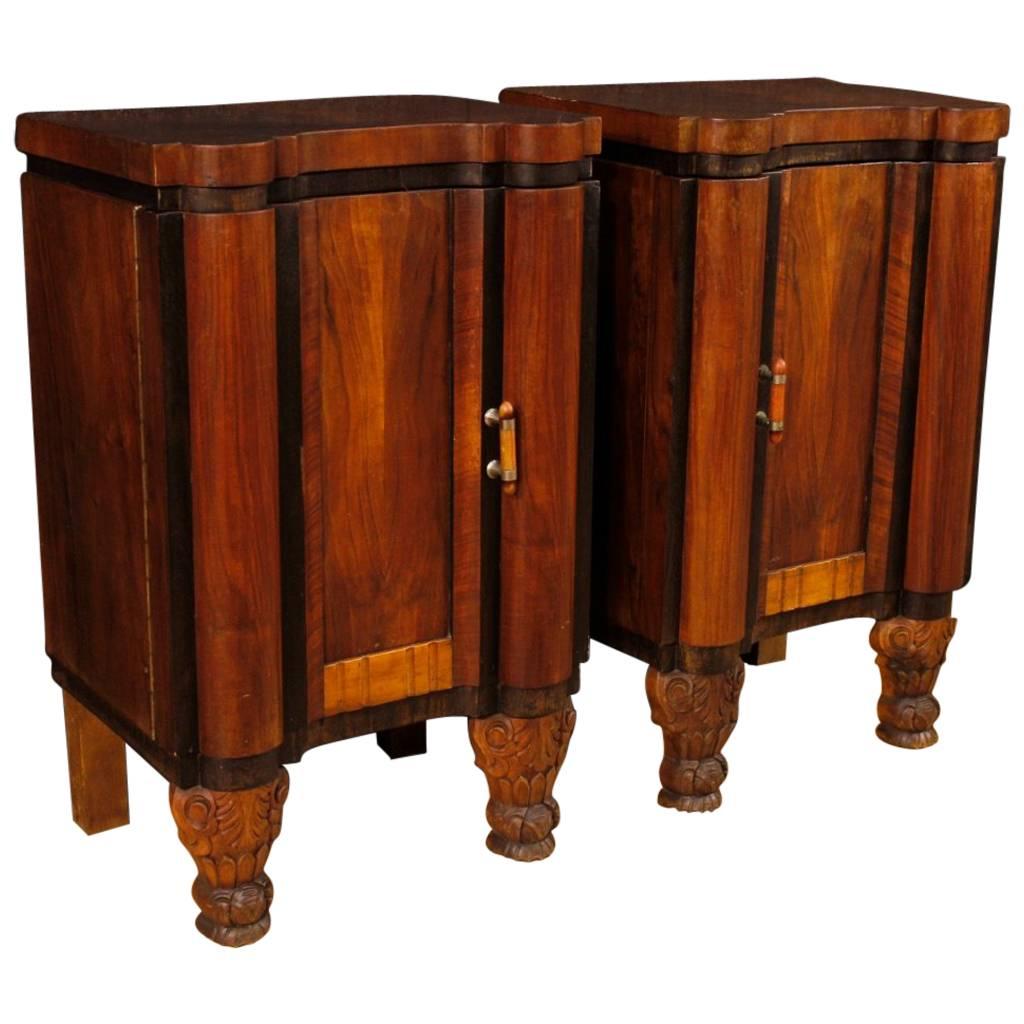  Pair of French Wooden Bedside Tables in Art Deco Style from 20th Century