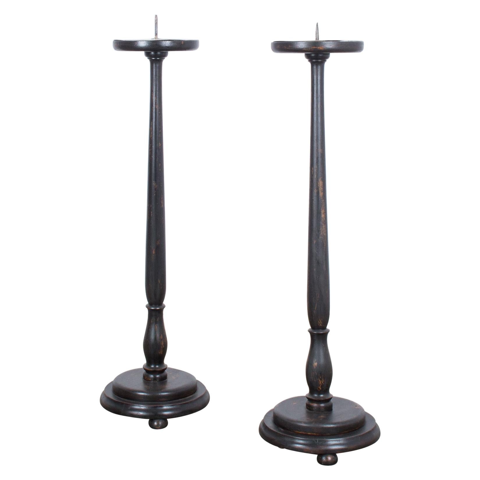 Pair of French Wooden Candlesticks, 1900s