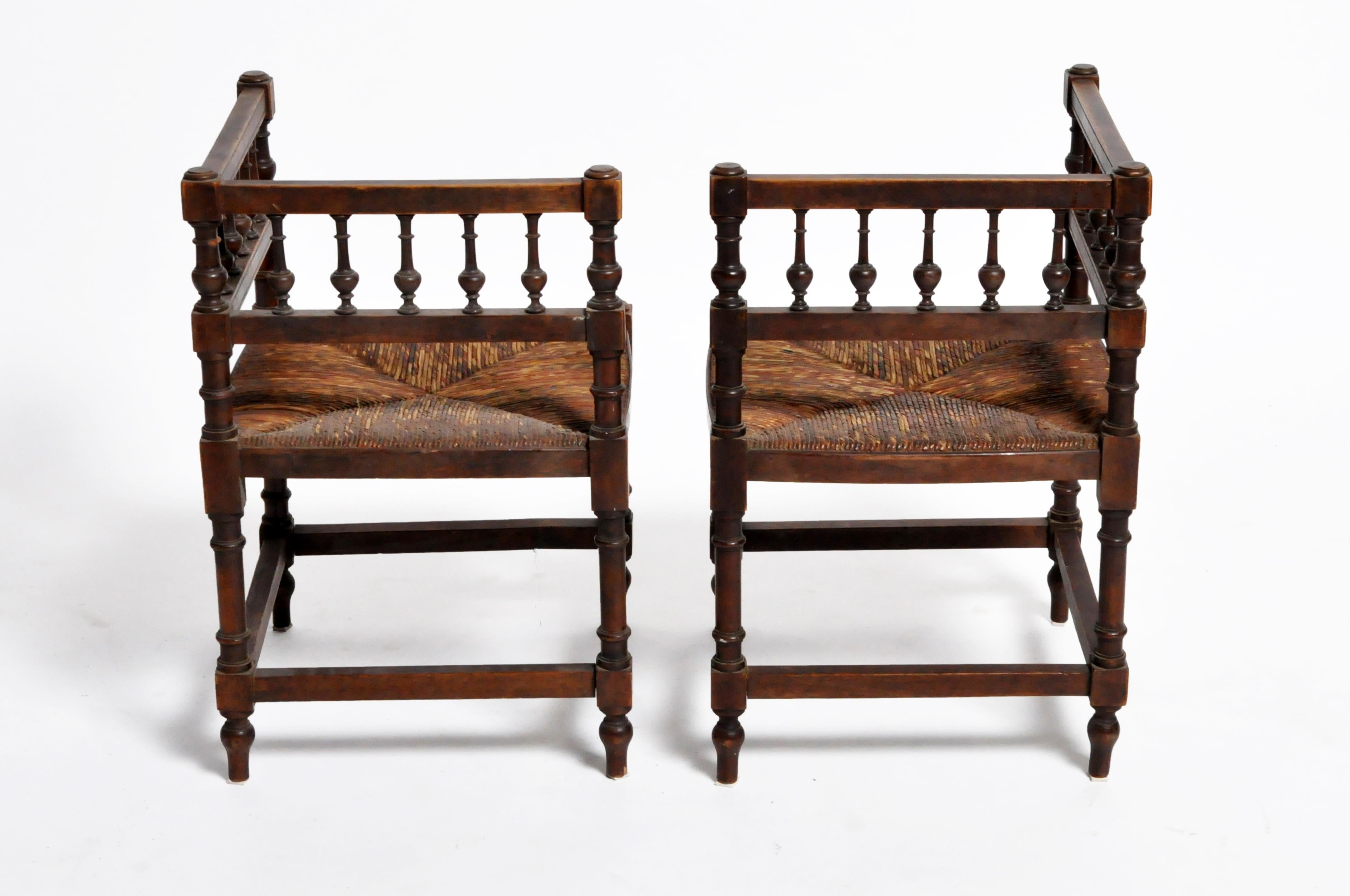 Pair of French Wooden Corner Chairs In Good Condition In Chicago, IL