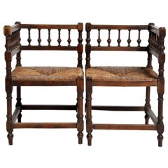 Pair of French Wooden Corner Chairs Pair of French Wooden Corner Chairs
