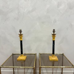 Pair of French Wooden Faux Marble Lamps
