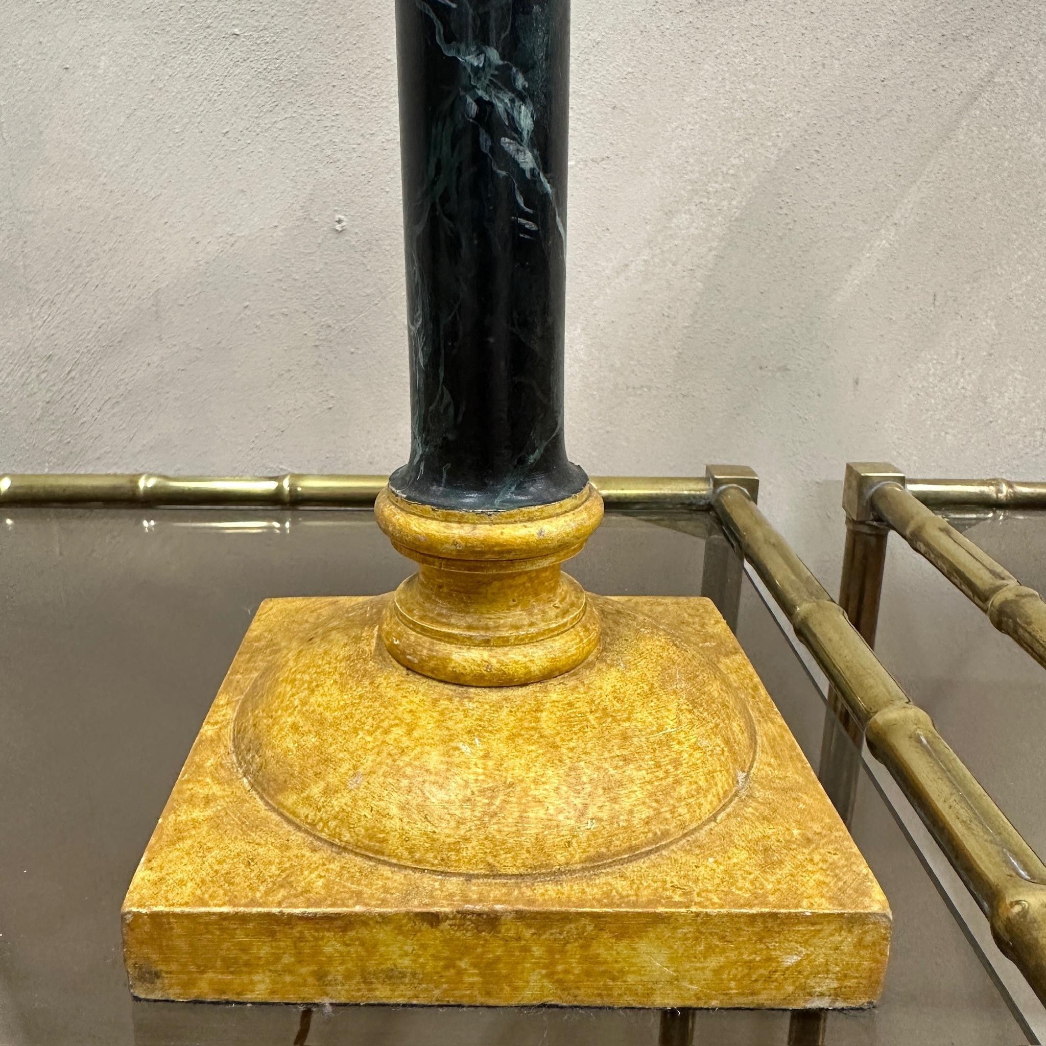 Pine Pair of French Wooden Faux Marble Lamps For Sale