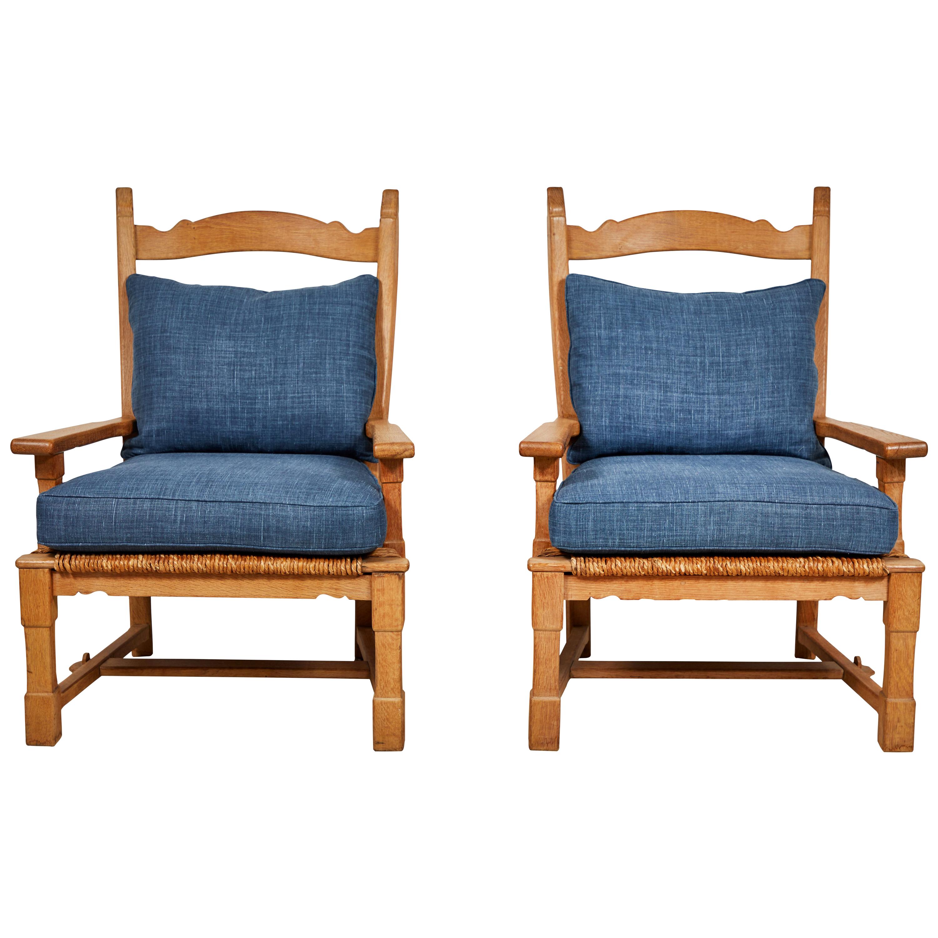 Pair of French Wooden Ladder Back Armchairs