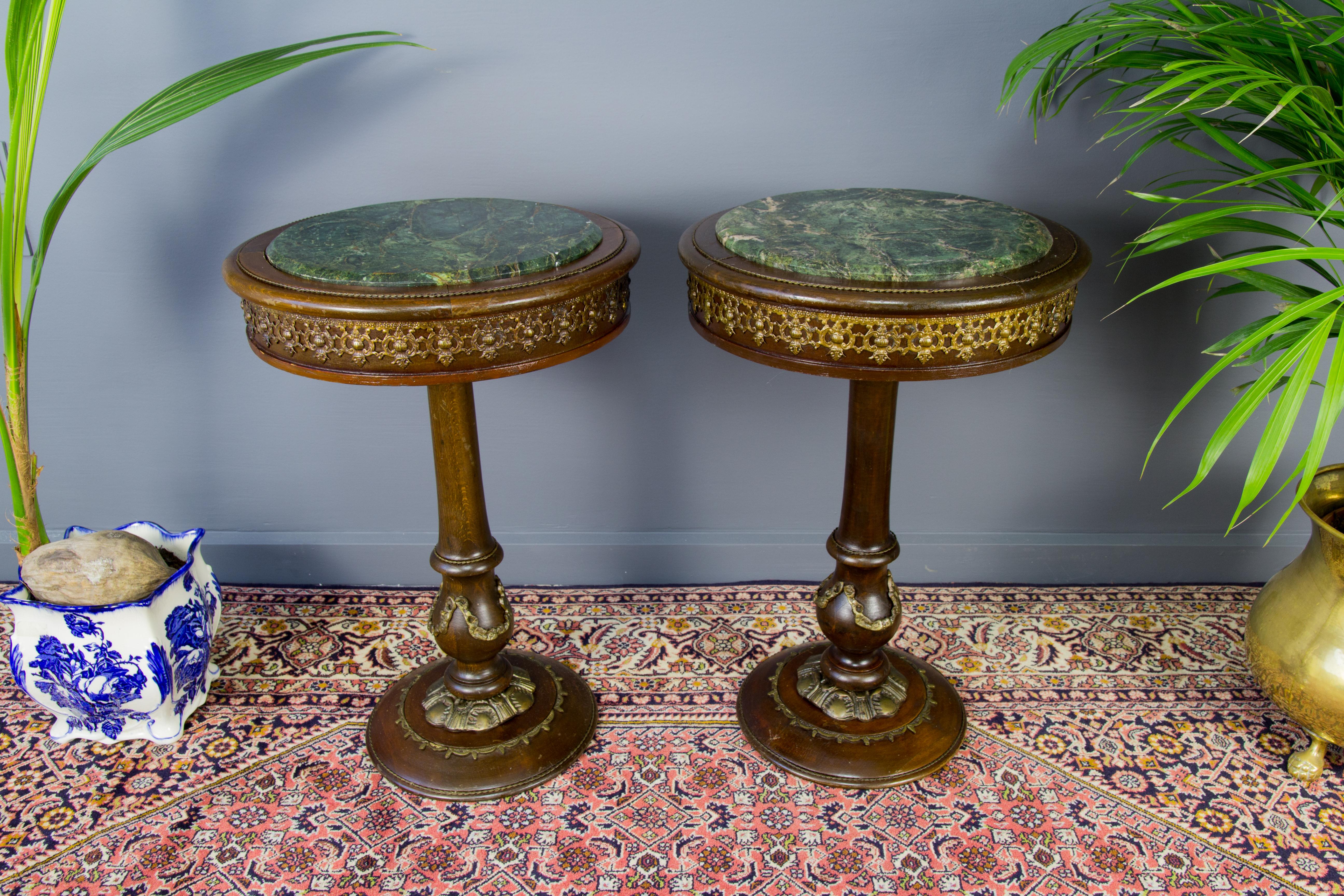 Pair of French Wooden Marble-Top Pedestals 5