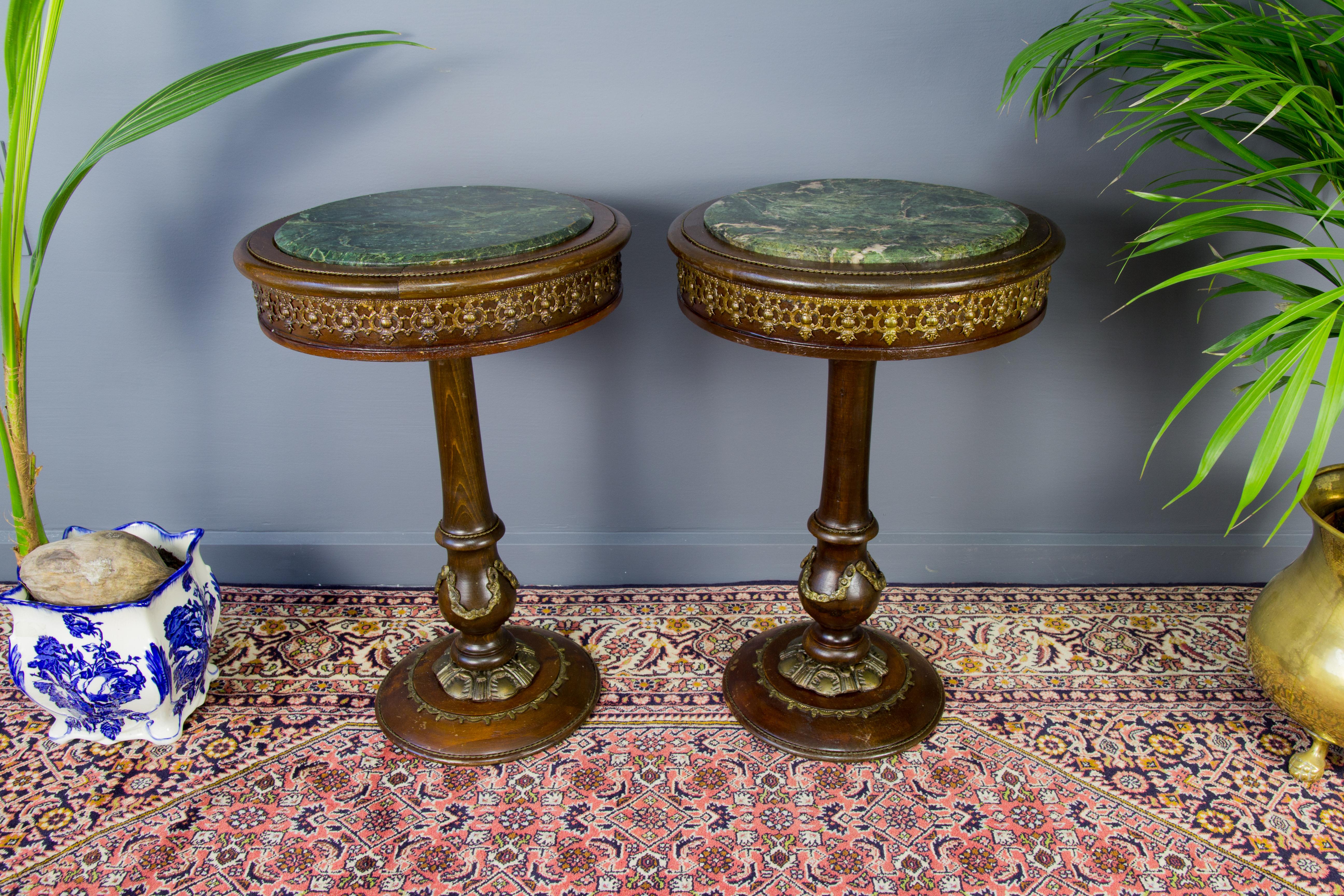 Pair of French Wooden Marble-Top Pedestals 6
