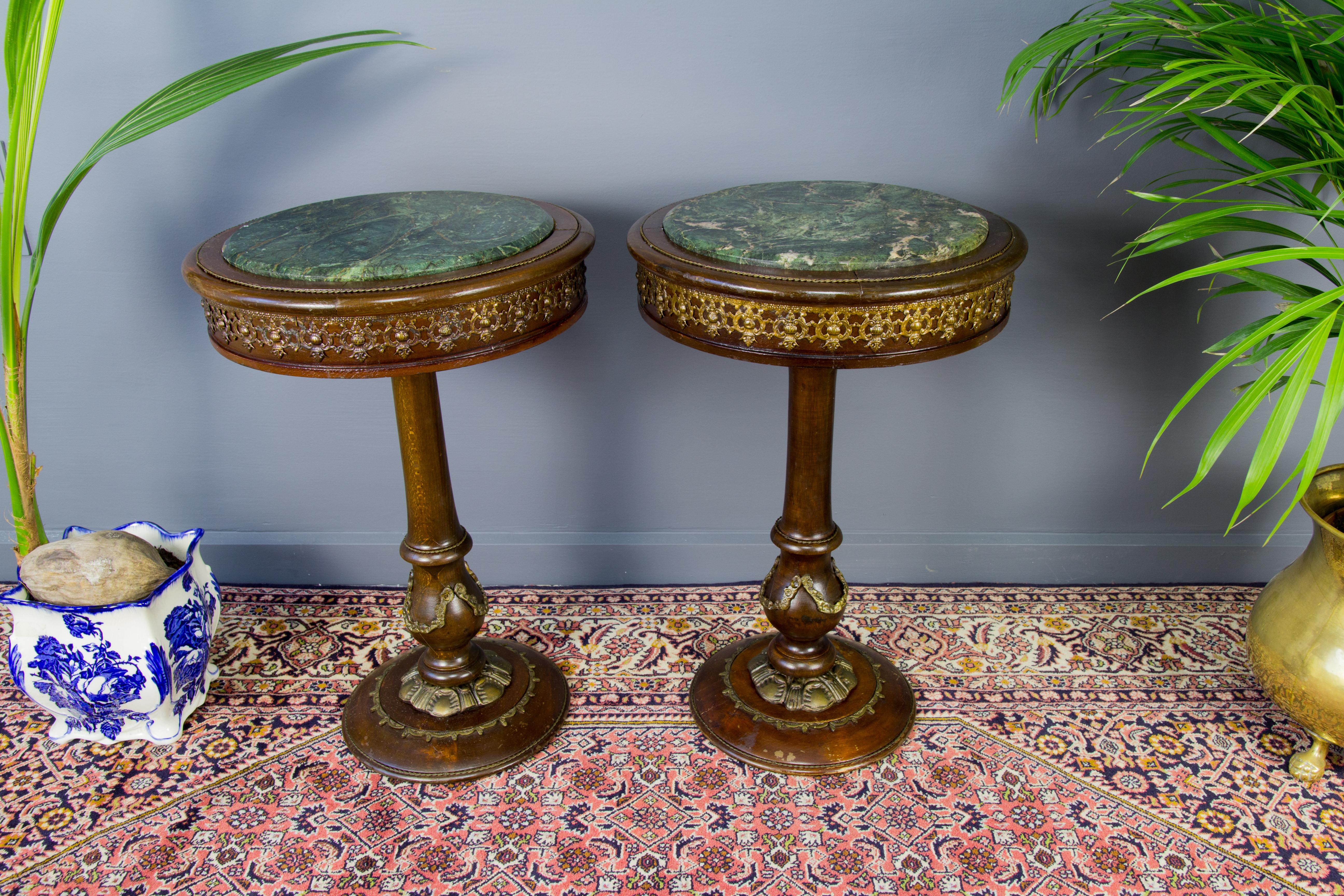 Pair of French Wooden Marble-Top Pedestals 7